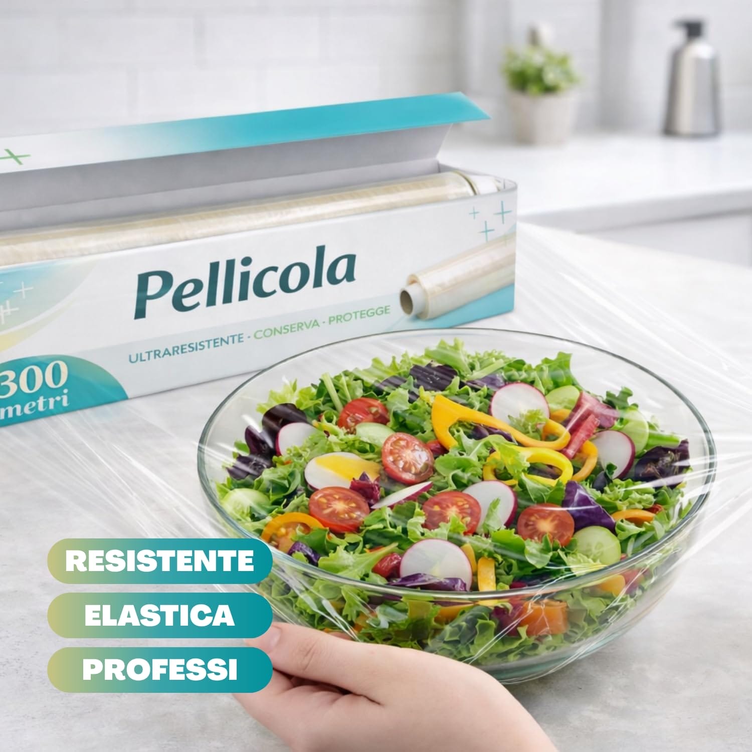 Pellicola trasparente alimenti 300 metri con scatola dispenser, protegge e conserva i cibi