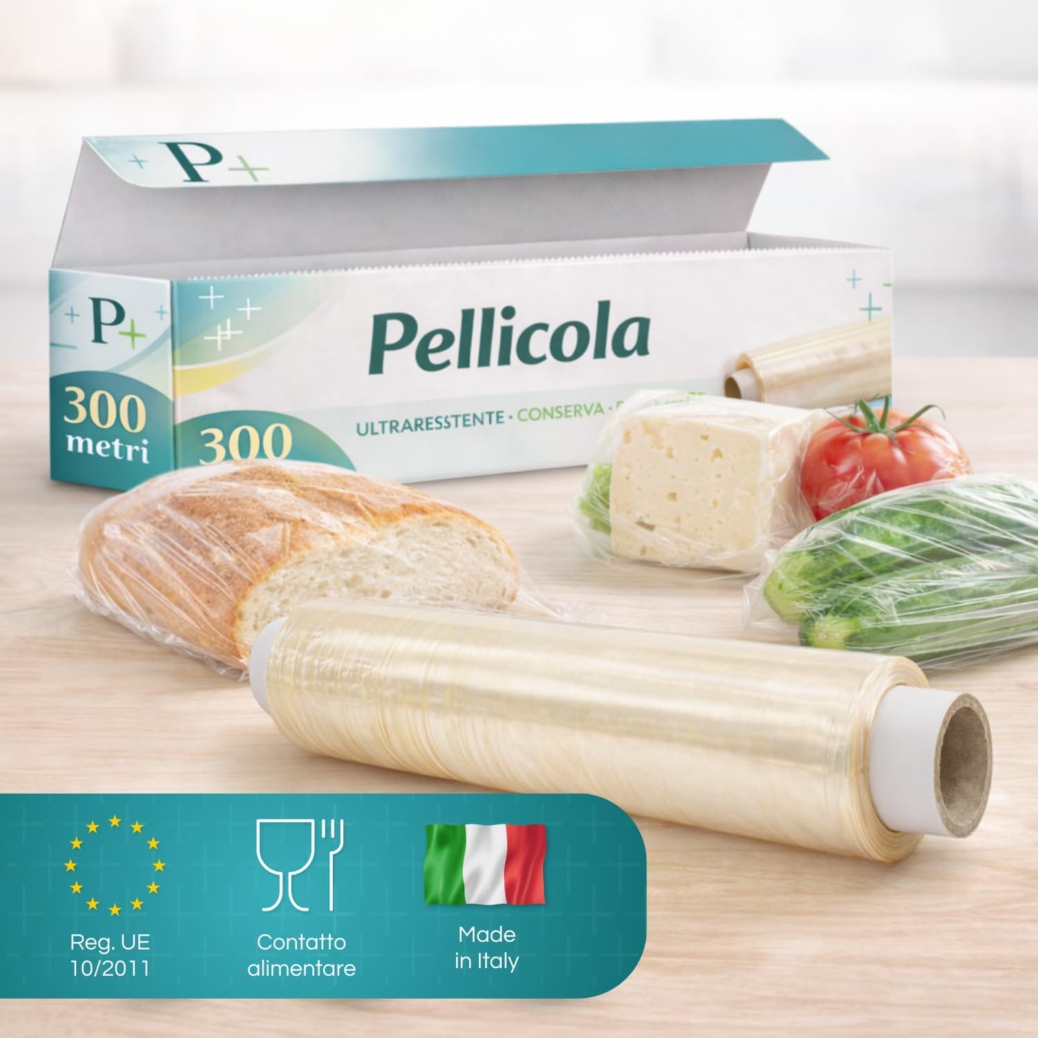 Pellicola trasparente alimenti 300 metri per conservare pane, formaggi e verdure confezionate