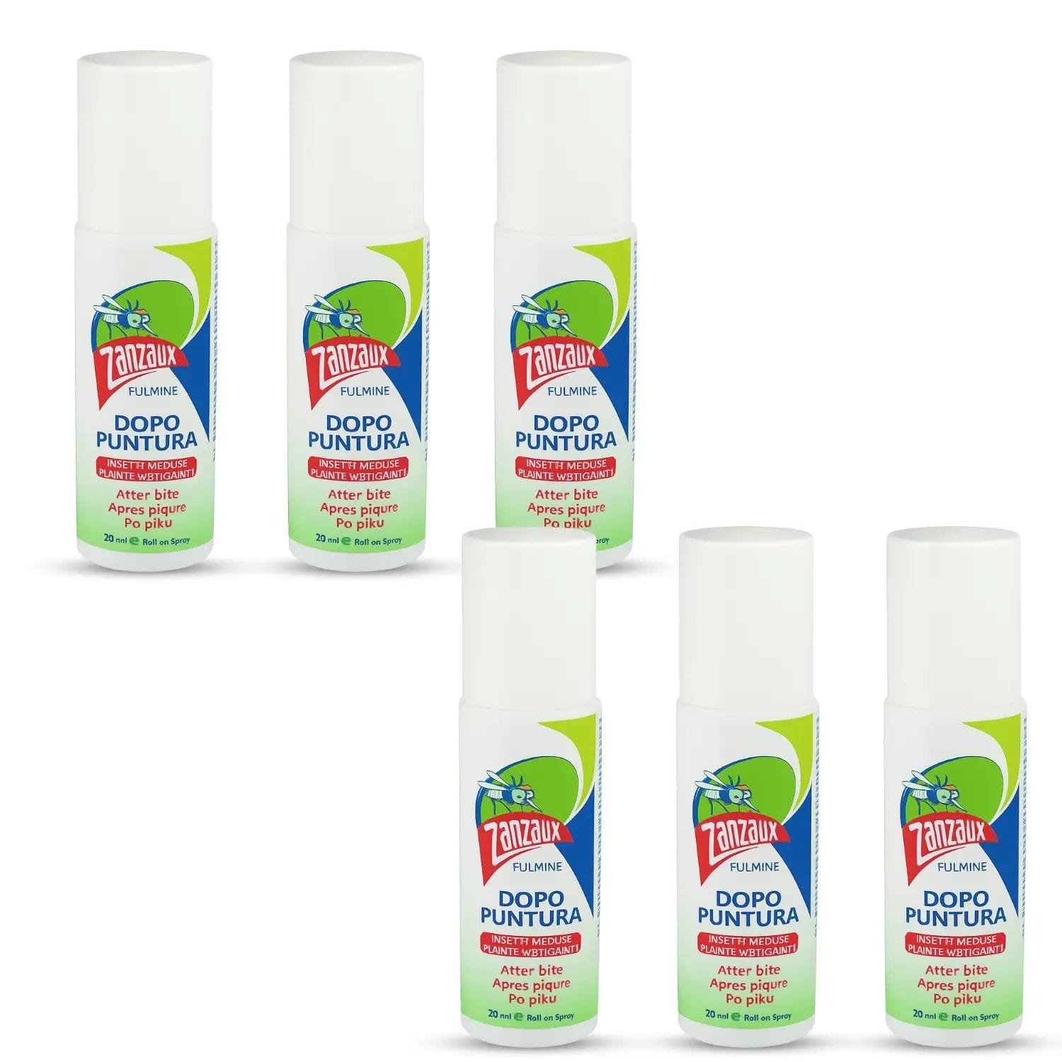 6 Stick dopo puntura Zanzaux Fulmine Roll-on 20ml lenitivo per punture e irritazioni