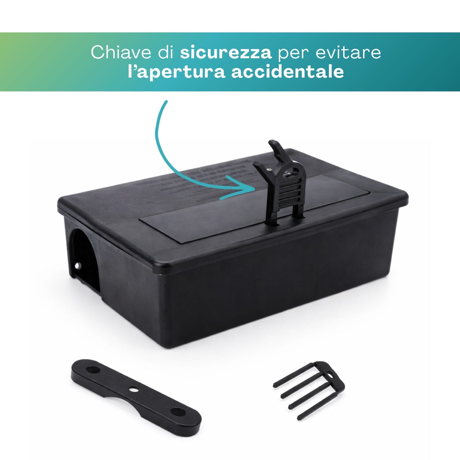 Box per esche rodenticide con chiave di sicurezza contro apertura accidentale