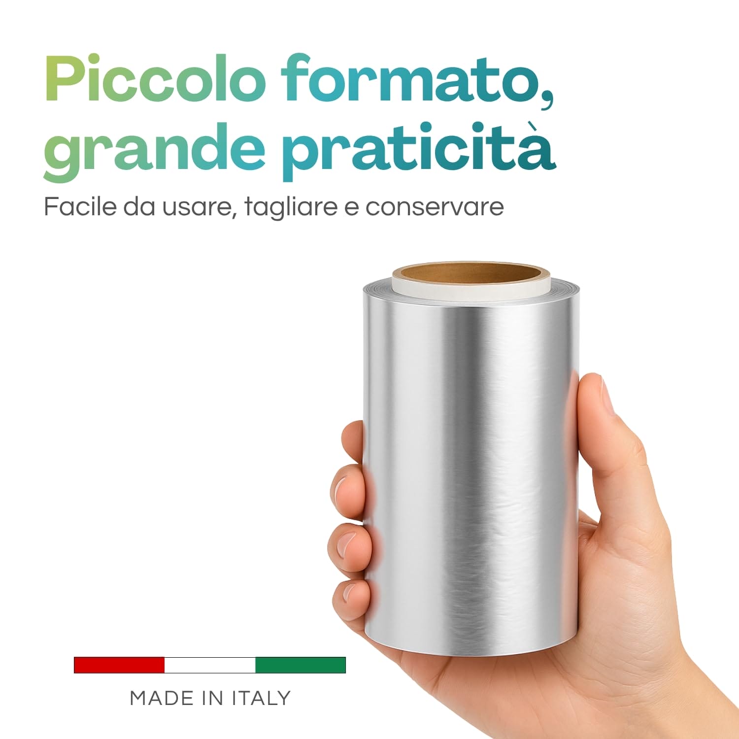 caratteristiche-flor Rotolo alluminio 12 cm compatto Made in Italy, pratico da tagliare e conservare