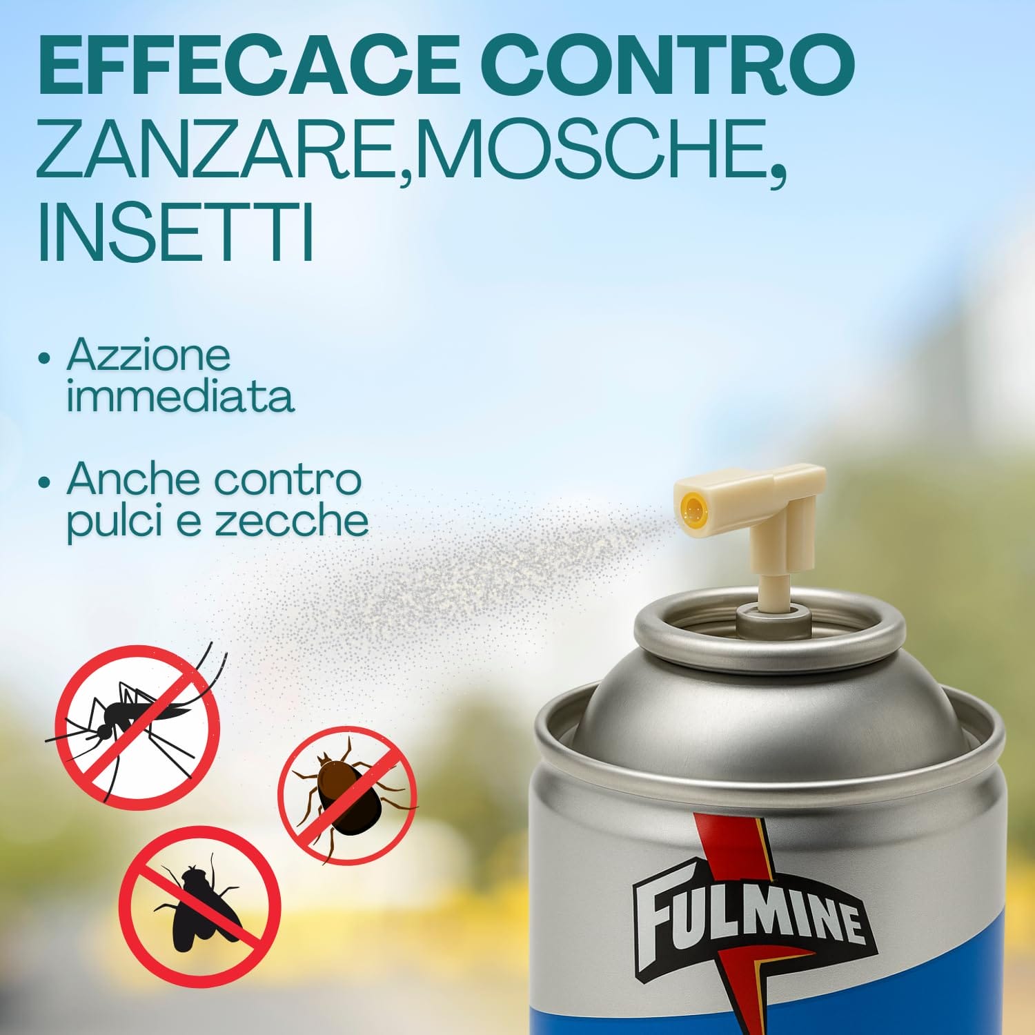 Insetticida Fulmine spray efficace contro zanzare, mosche, pulci e zecche, azione immediata