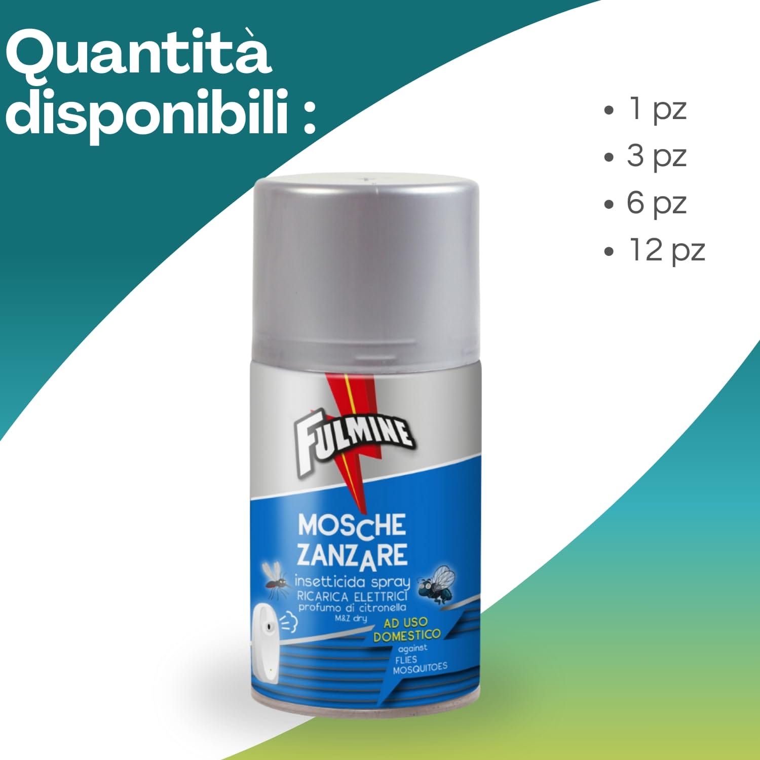 quantità - fulmine 250ml - sito Insetticida Fulmine 250 ml disponibile in confezioni da 1, 3, 6 o 12 pezzi.