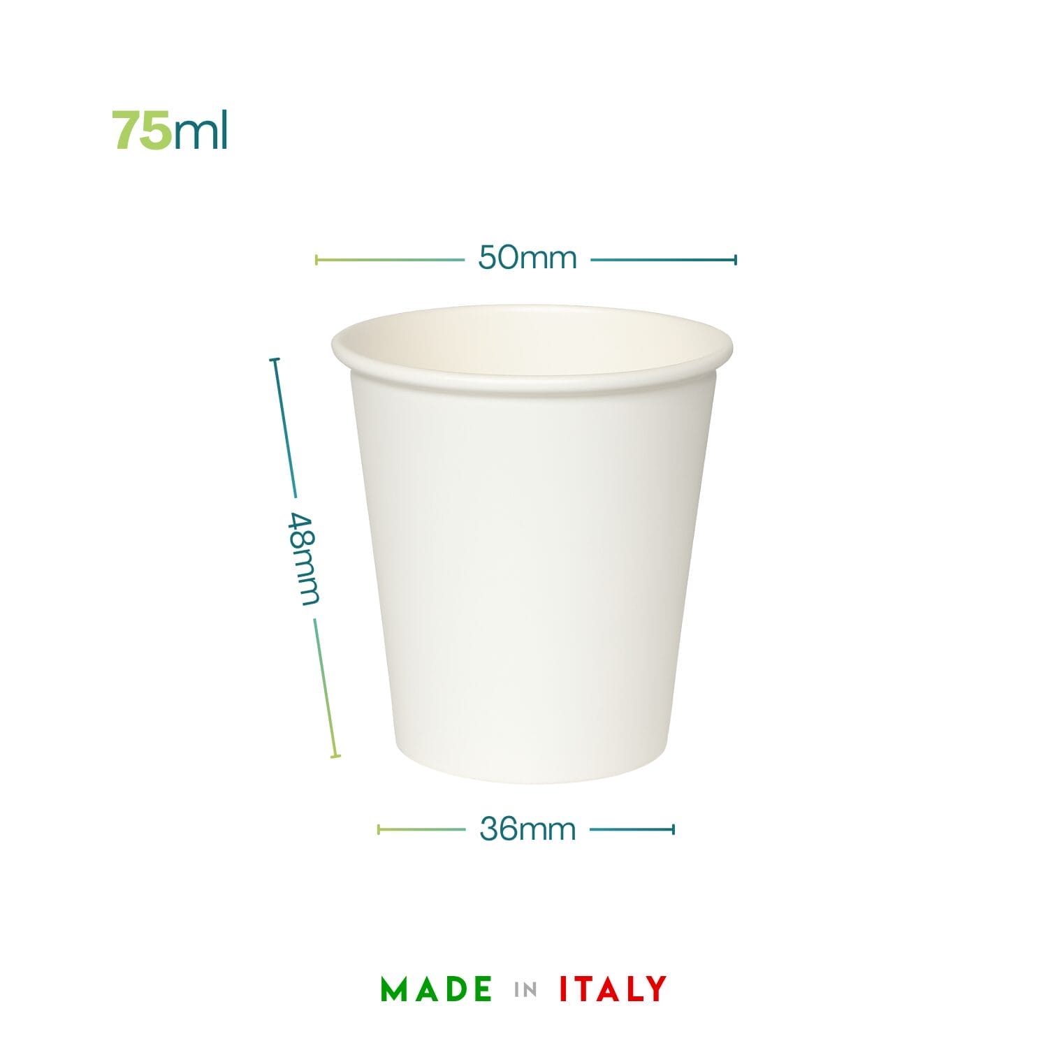 Bicchierino caffè 75 ml in cartoncino bianco Made in Italy con misure 50x48x36 mm