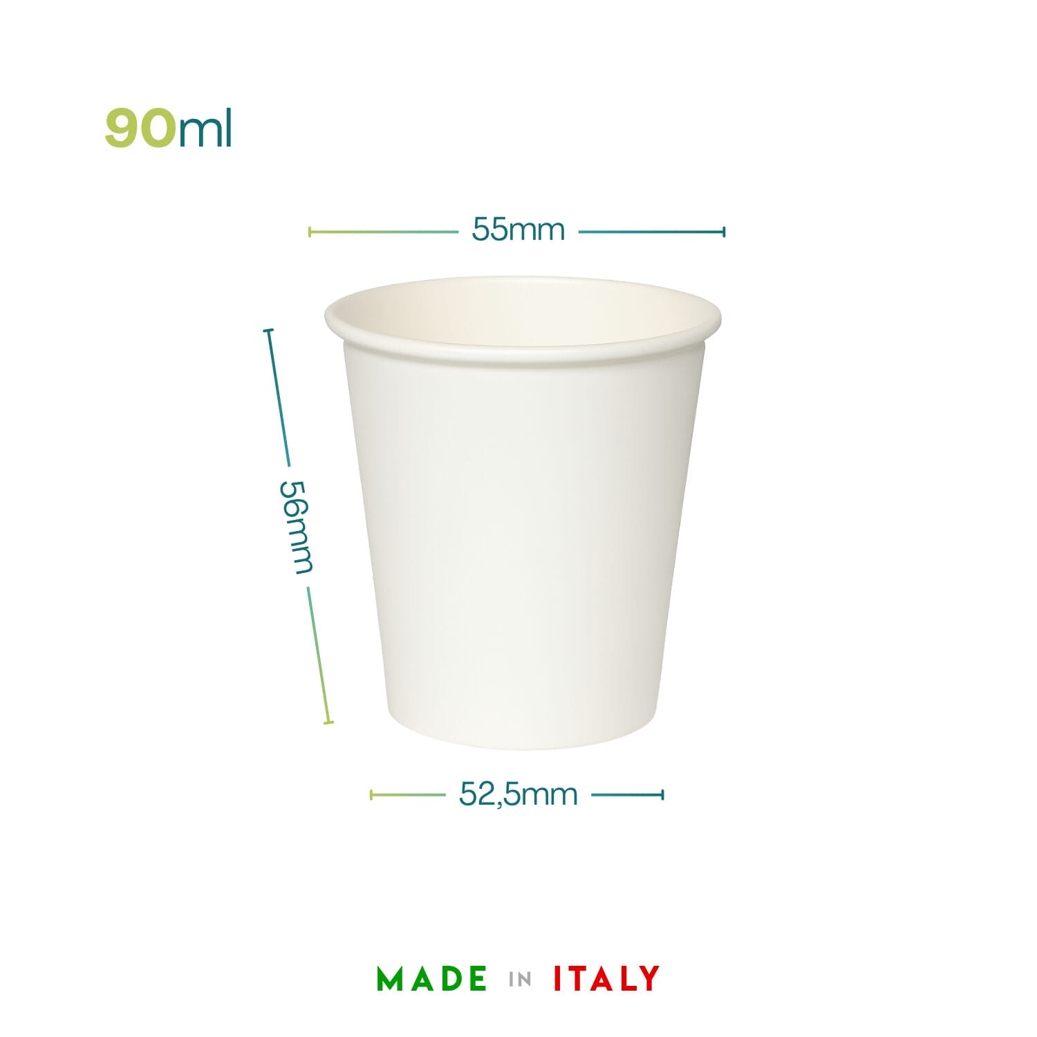 Bicchierino caffè 90 ml in cartoncino bianco Made in Italy con misure 55x56x52,5 mm