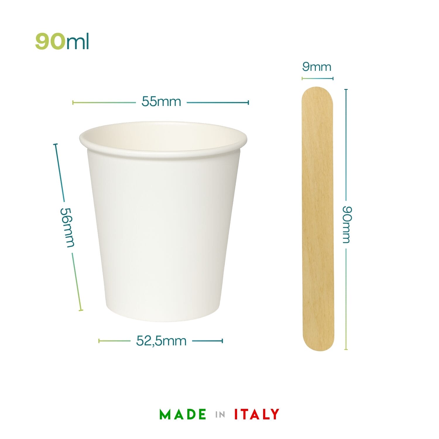 Bicchiere monouso caffè 90ml biodegradabile con paletta legno