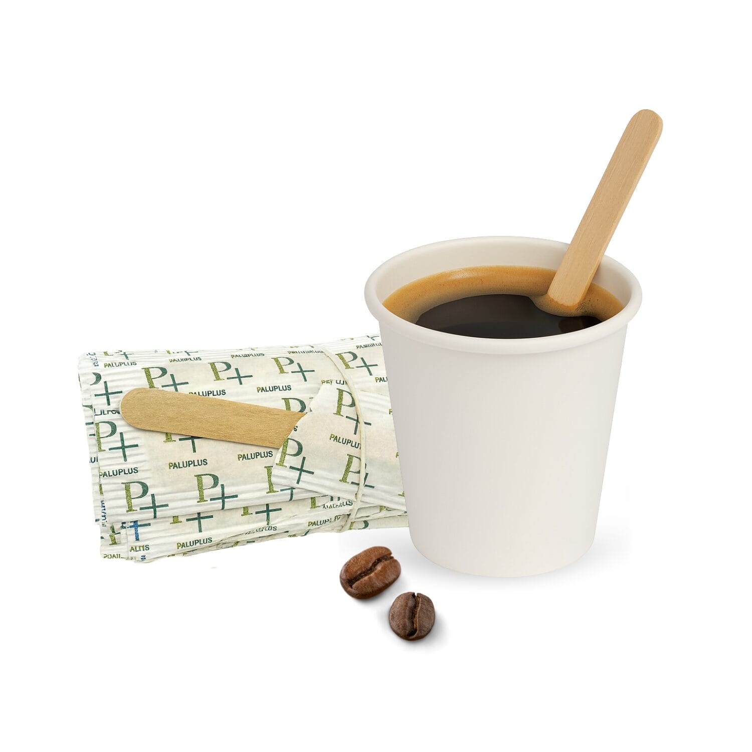 Bicchiere caffè monouso con paletta legno e confezione Paluplus