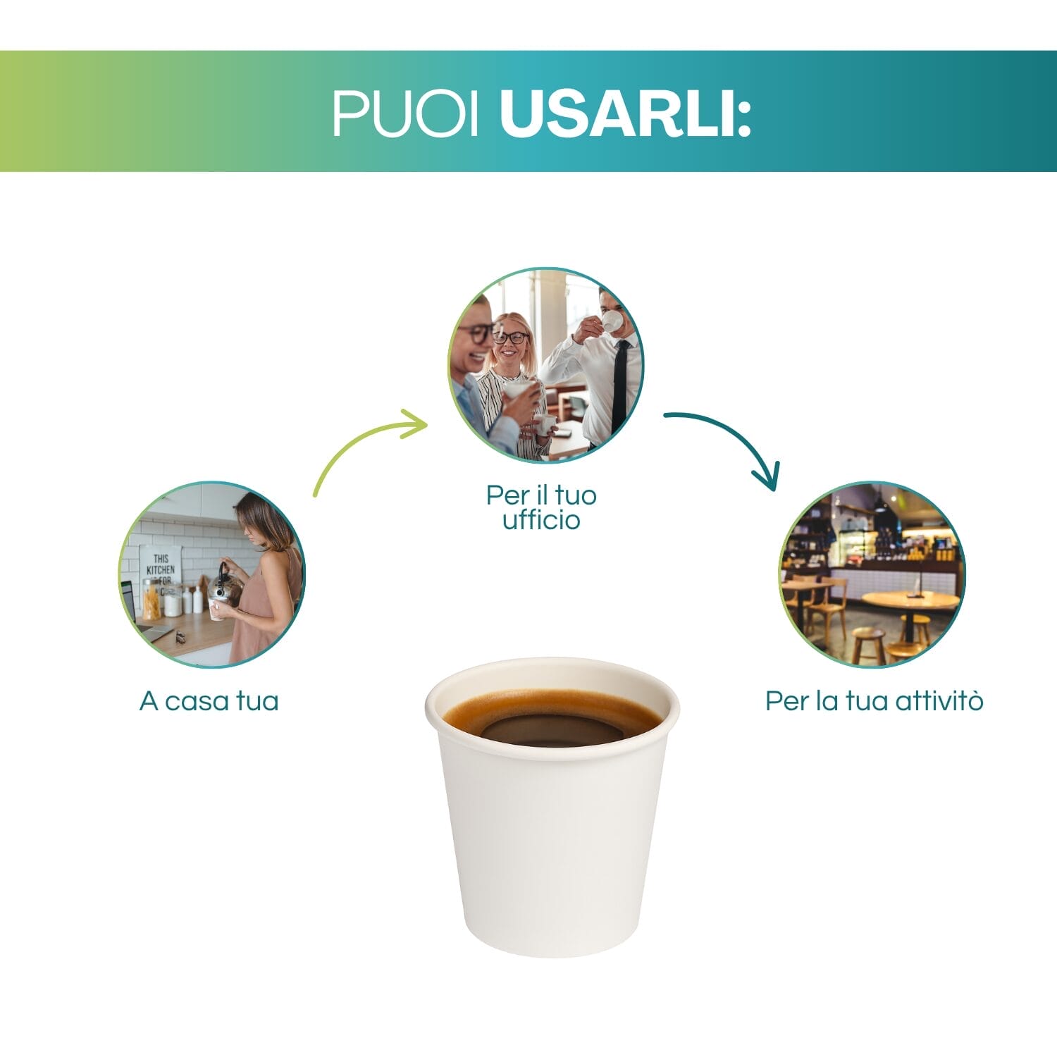 Bicchiere caffè carta biodegradabile uso casa ufficio attività