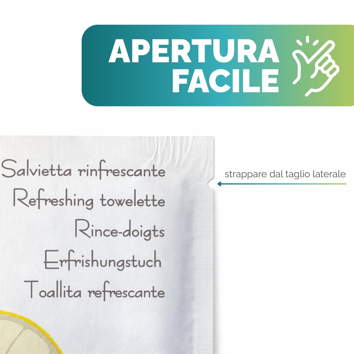Salviette monouso al limone apertura facile pratica strappo laterale ristorante