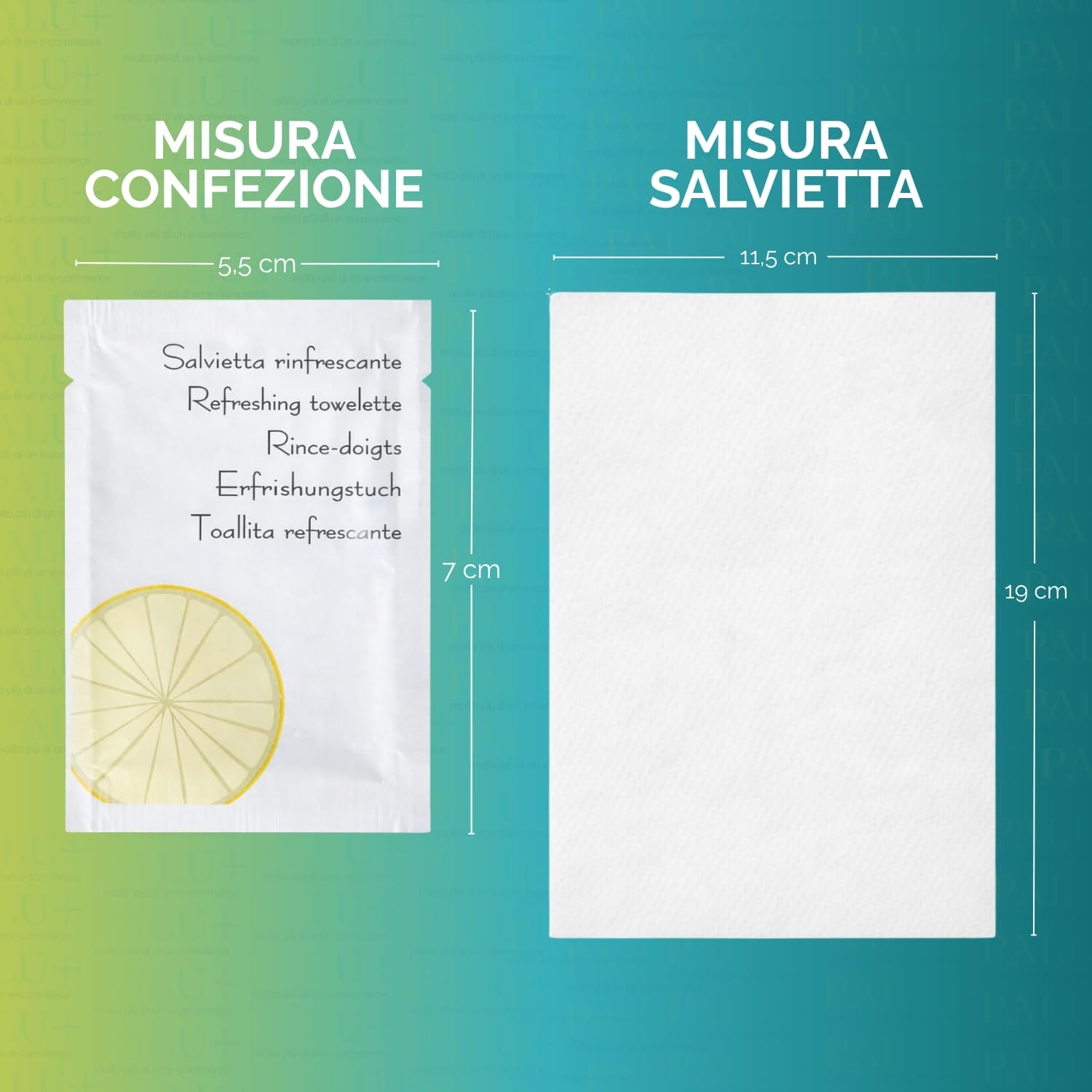 Salviette monouso al limone dimensioni 11,5x19 cm confezione singola compatta