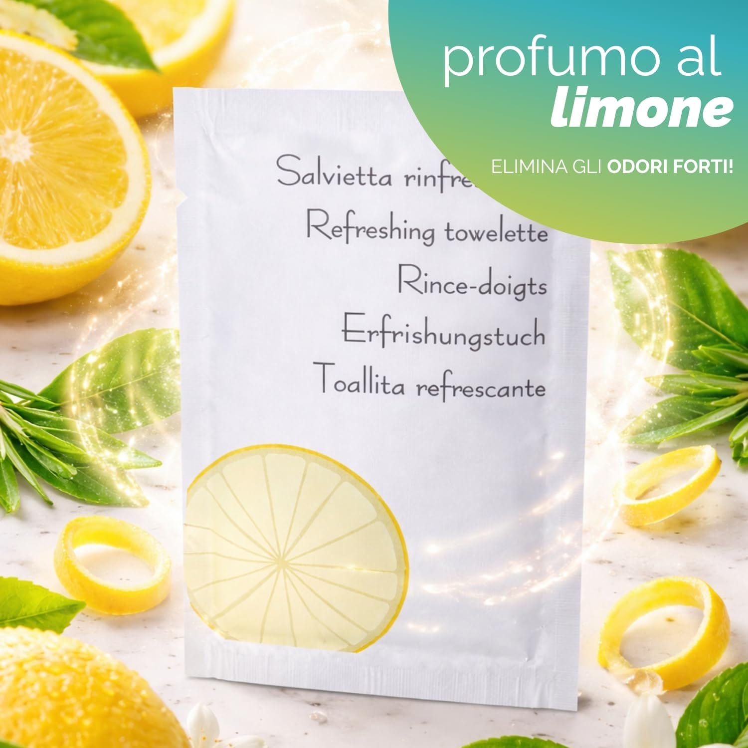 Salvietta umidificata al limone monodose elimina odori mani cucina