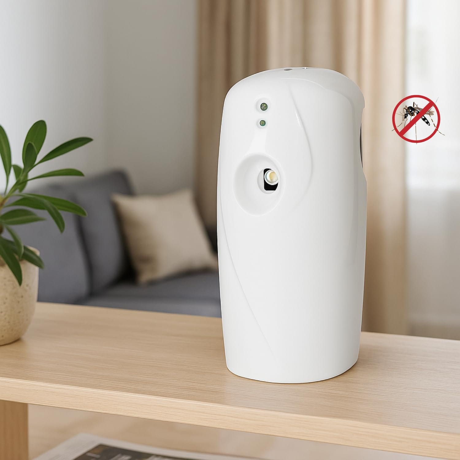 Diffusore automatico Fulmine antizanzare da interno, posizionato su mobile in salotto