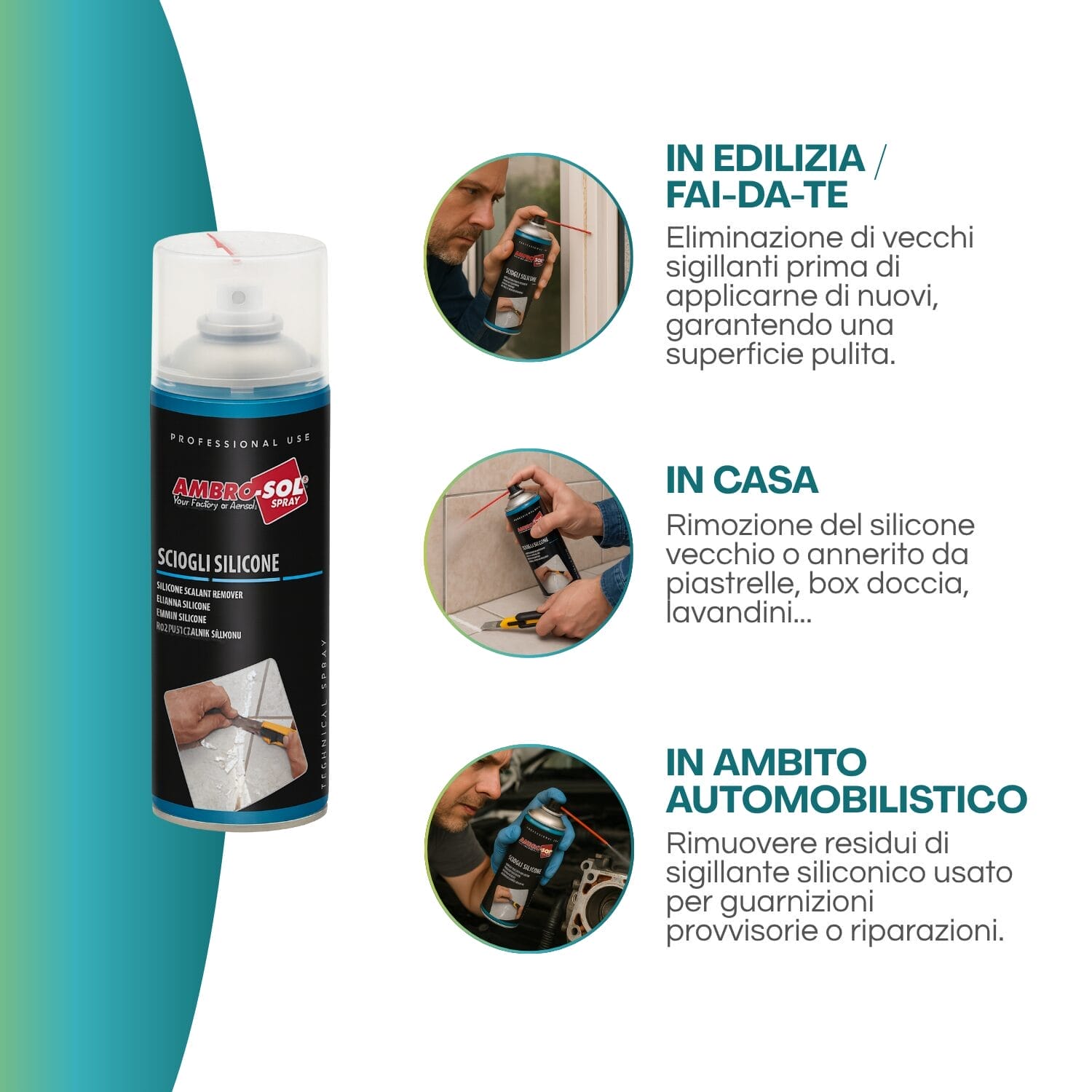 Spray sciogli silicone Ambro-Sol per edilizia casa e ambito automobilistico
