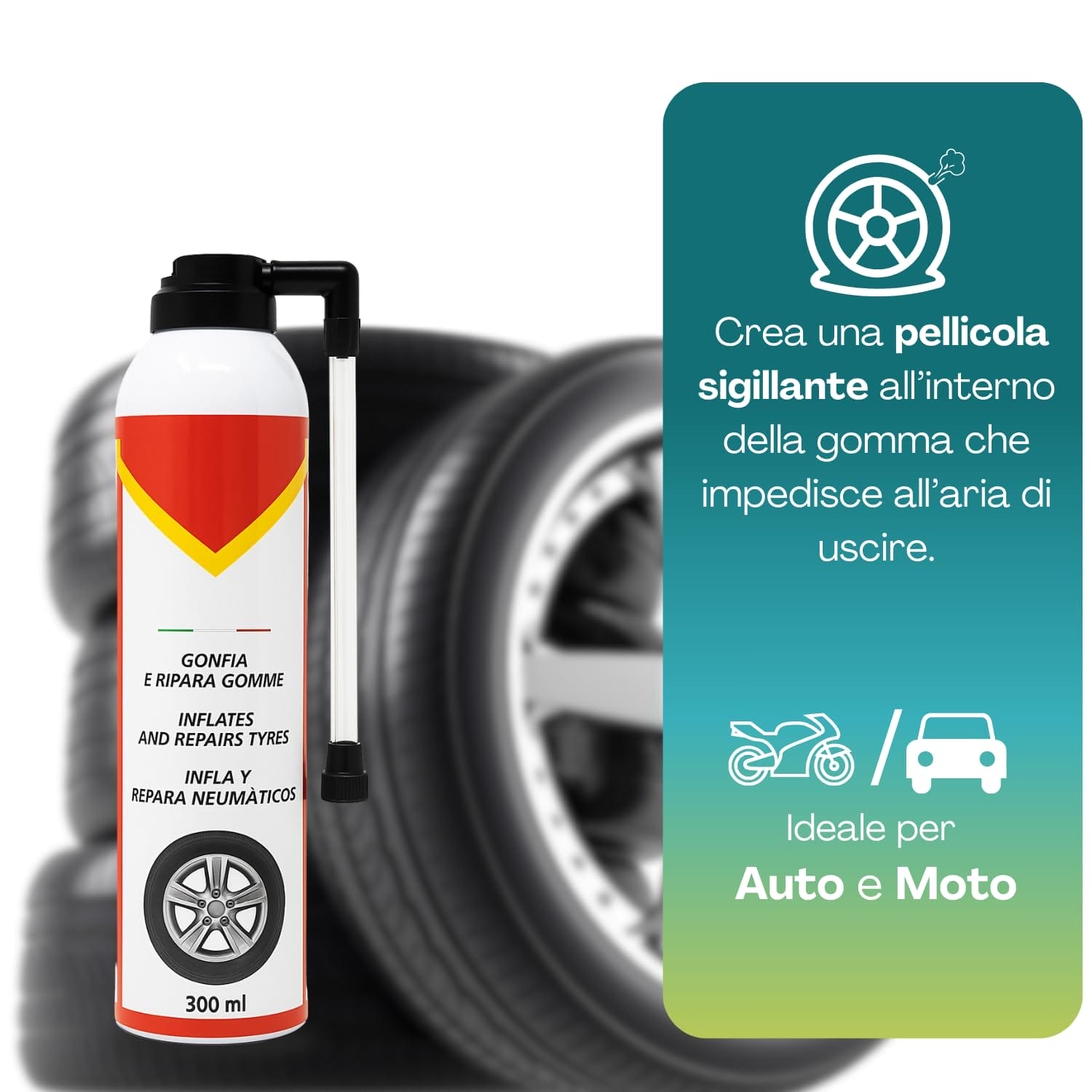 Spray gonfia e ripara gomme 300ml crea pellicola sigillante per pneumatici auto e moto