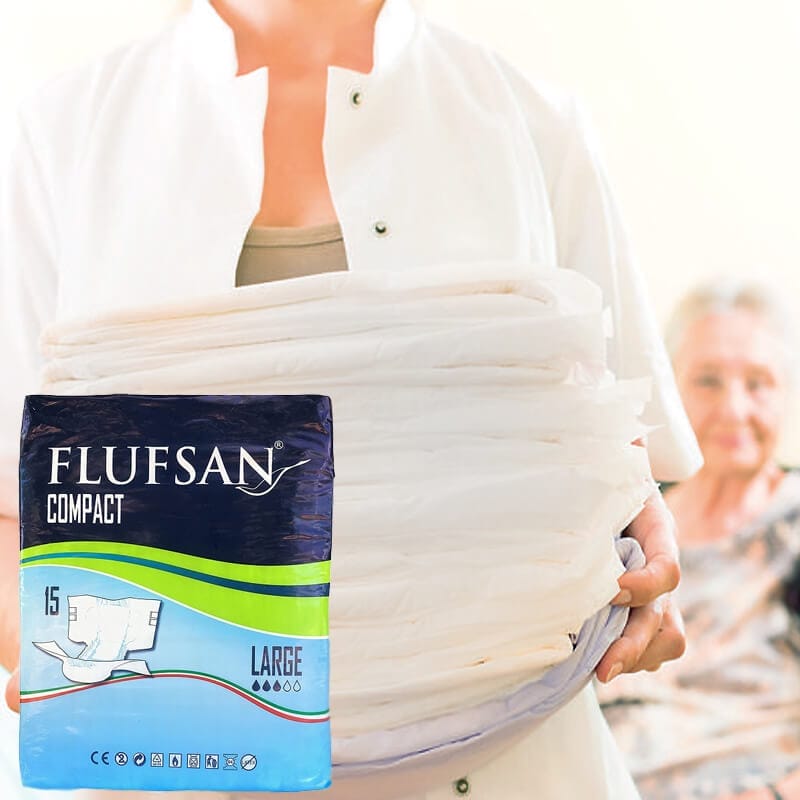 flufsan-compact-pannoloni Pannoloni per anziani Flufsan Large super assorbenti per incontinenza adulta, confezione da 15