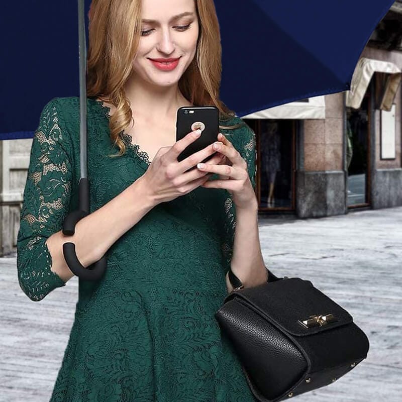 Ombrello antivento Blu con manico a C e sistema salvagoccia per pioggia