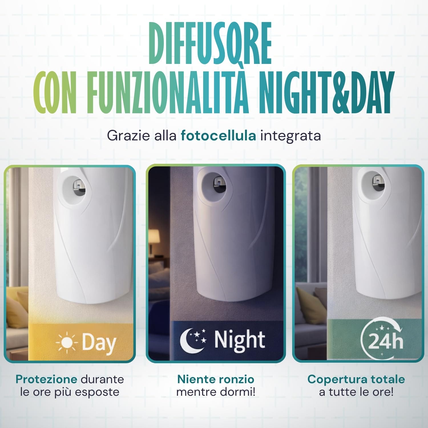 Diffusore automatico MultiPy funzione day and night con fotocellula 24 ore