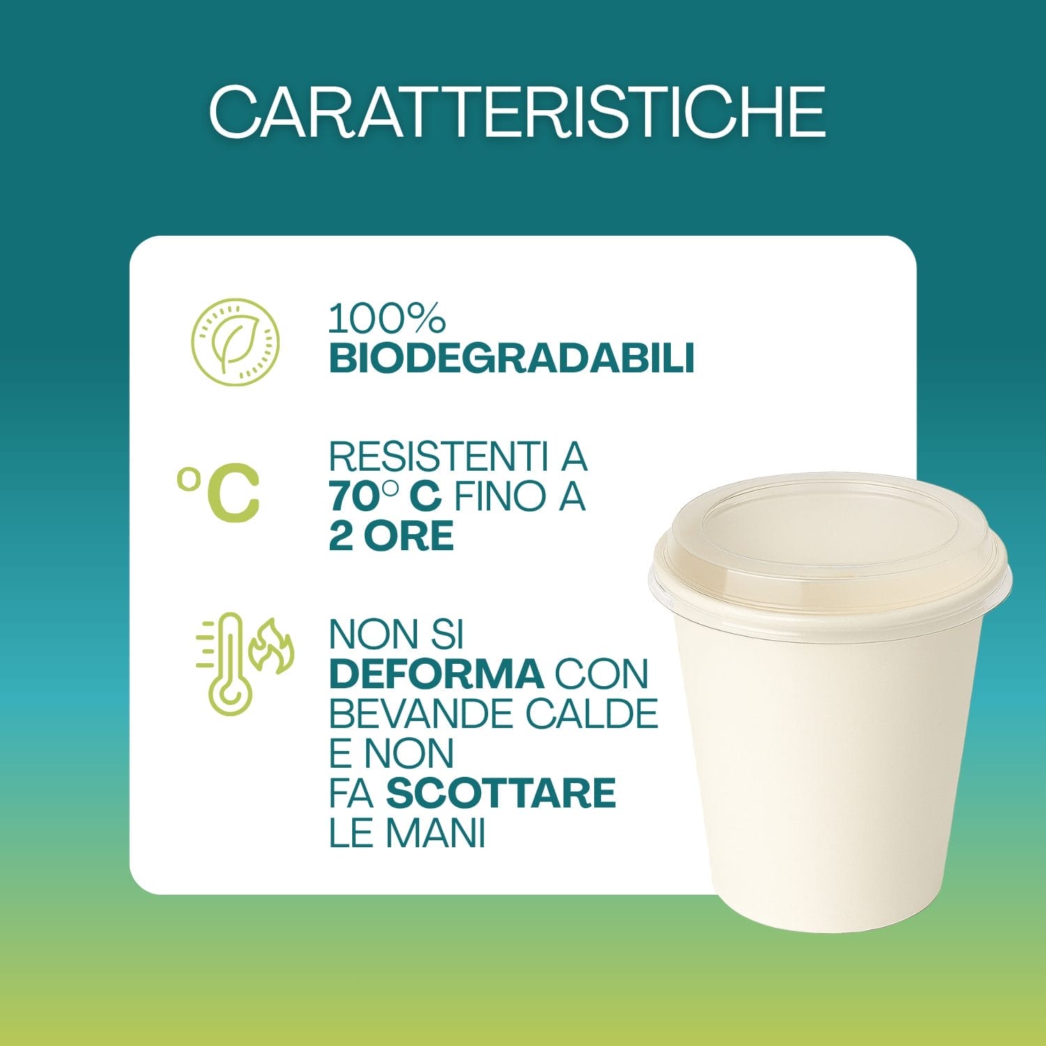 Bicchieri biodegradabili Paluplus resistenti fino a 70 °C e adatti a bevande calde