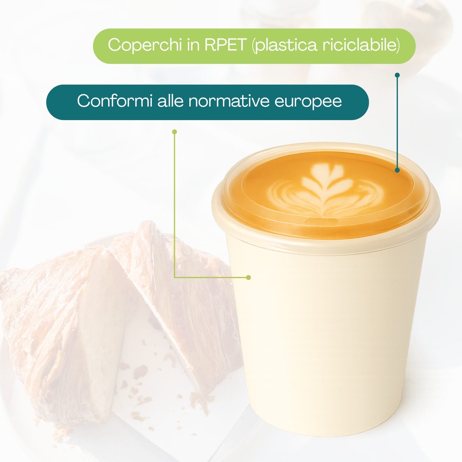 Bicchiere Paluplus con coperchio in RPET riciclabile conforme alle normative europee