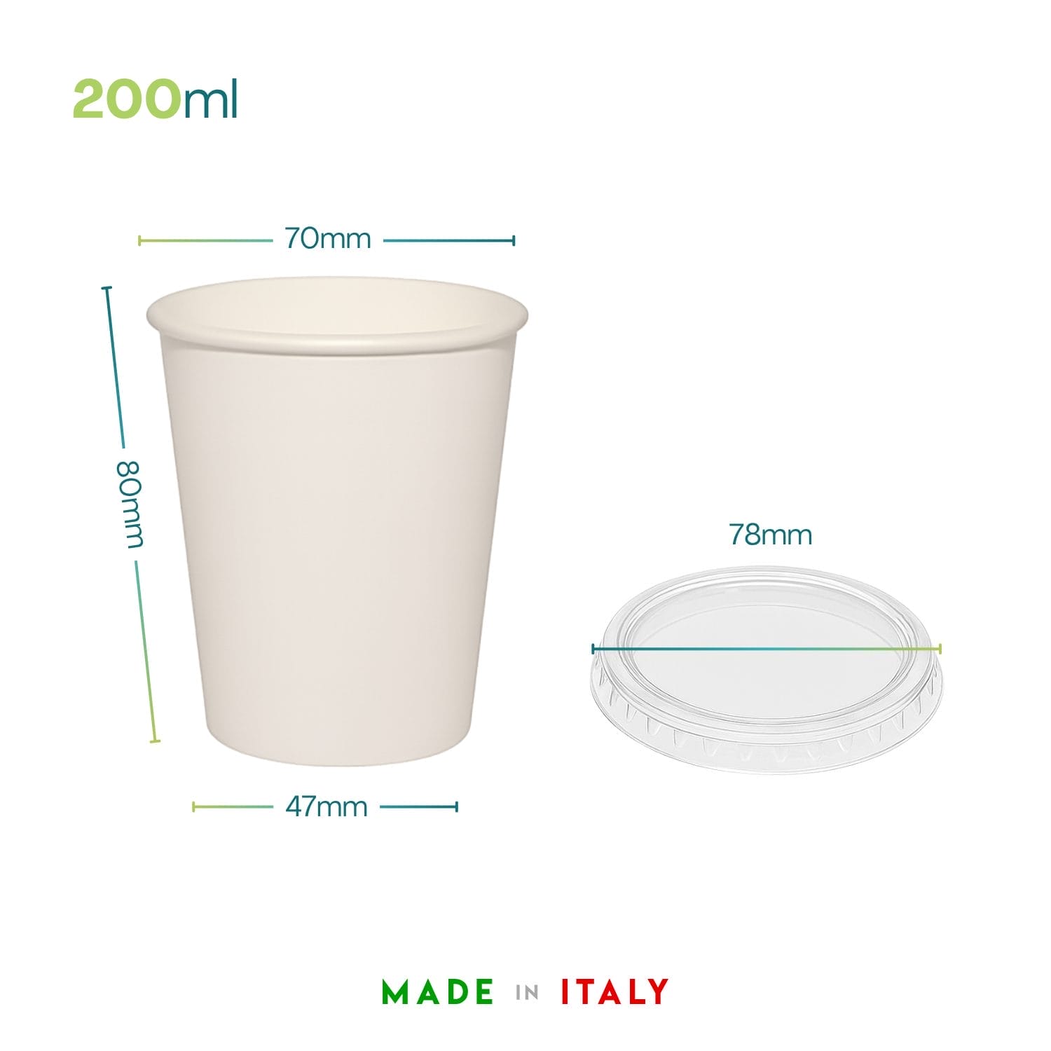 Bicchiere in carta Paluplus da 200 ml con coperchio diametro 78 mm Made in Italy