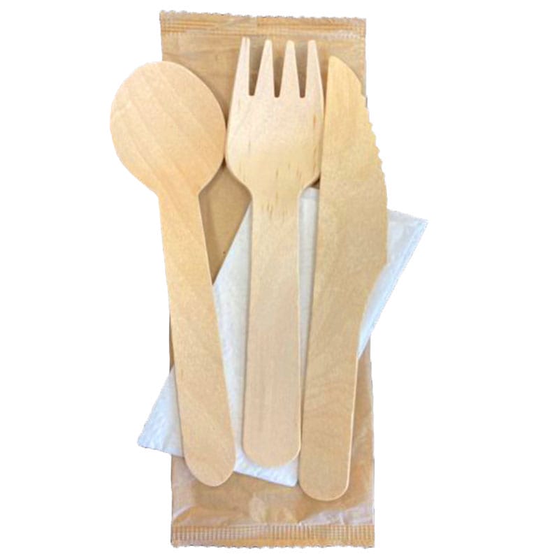 Posate USA E Getta In Legno - 50 Set Con Forchetta, Coltello E Tovagliolo, Eco-Friendly Per Picnic E Feste - Foto 2