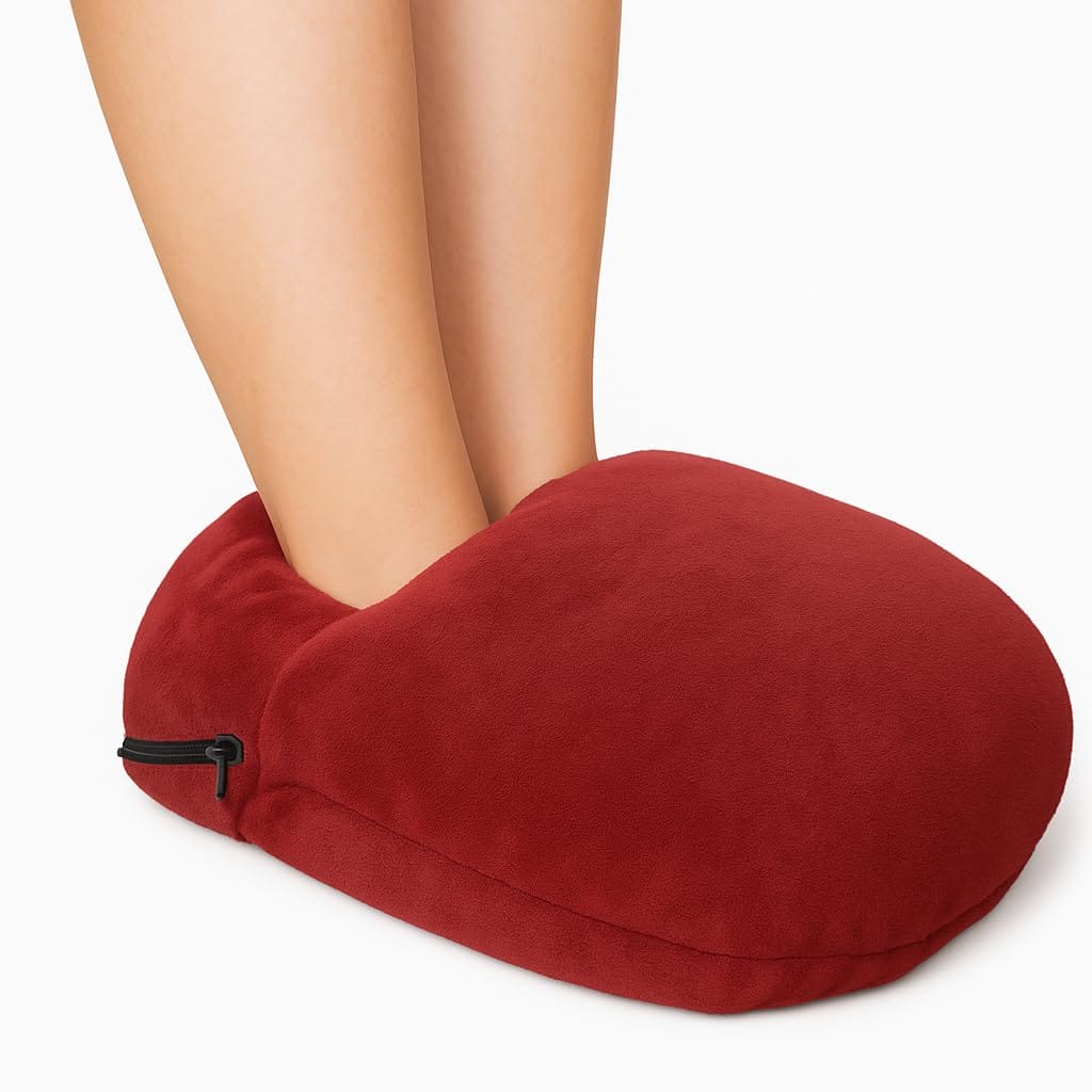 scaldapiedi-rosso-principale Scaldino per piedi in tessuto morbido rosso, ideale per rilassarsi e tenere i piedi caldi