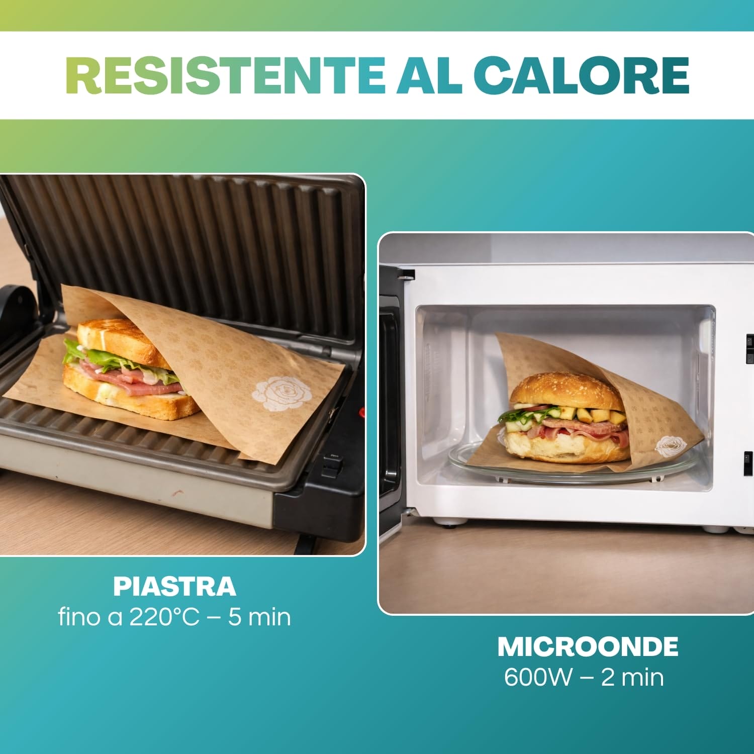 Sacchetto antigrasso resistente al calore adatto a piastra e microonde