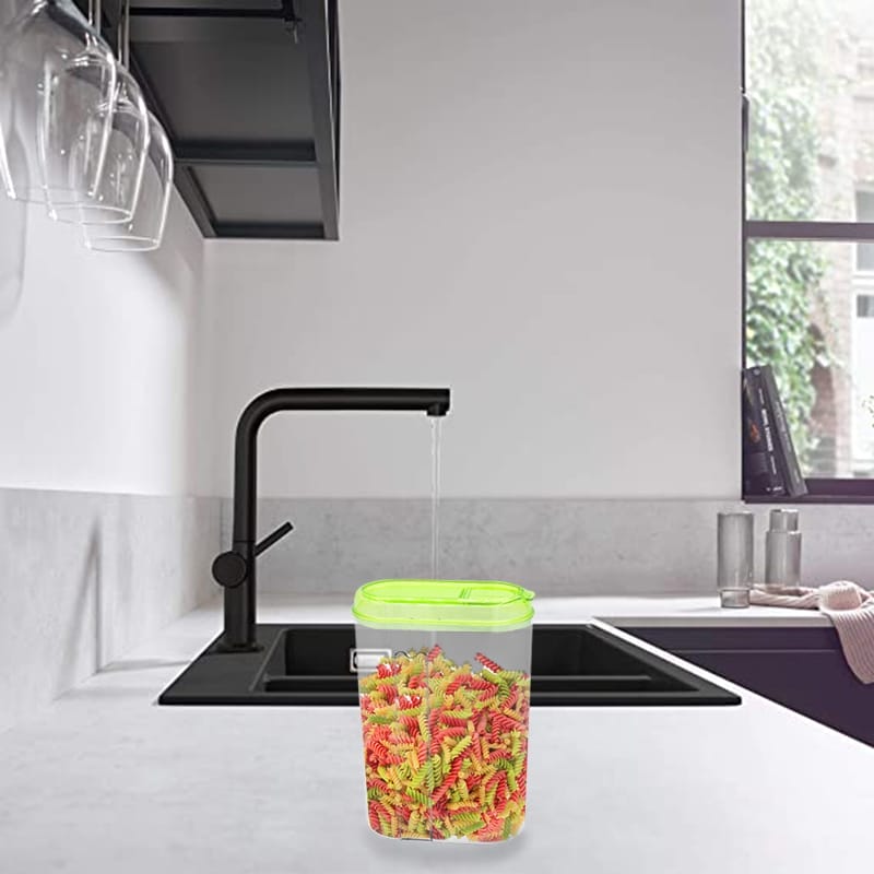 Barattolo plastica 1,5L trasparente con coperchio ermetico verde