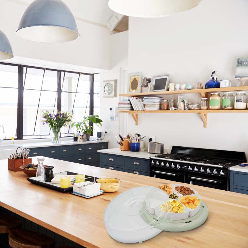 Contenitore rotondo 24x8 cm verde acqua con 6 scomparti e coperchio