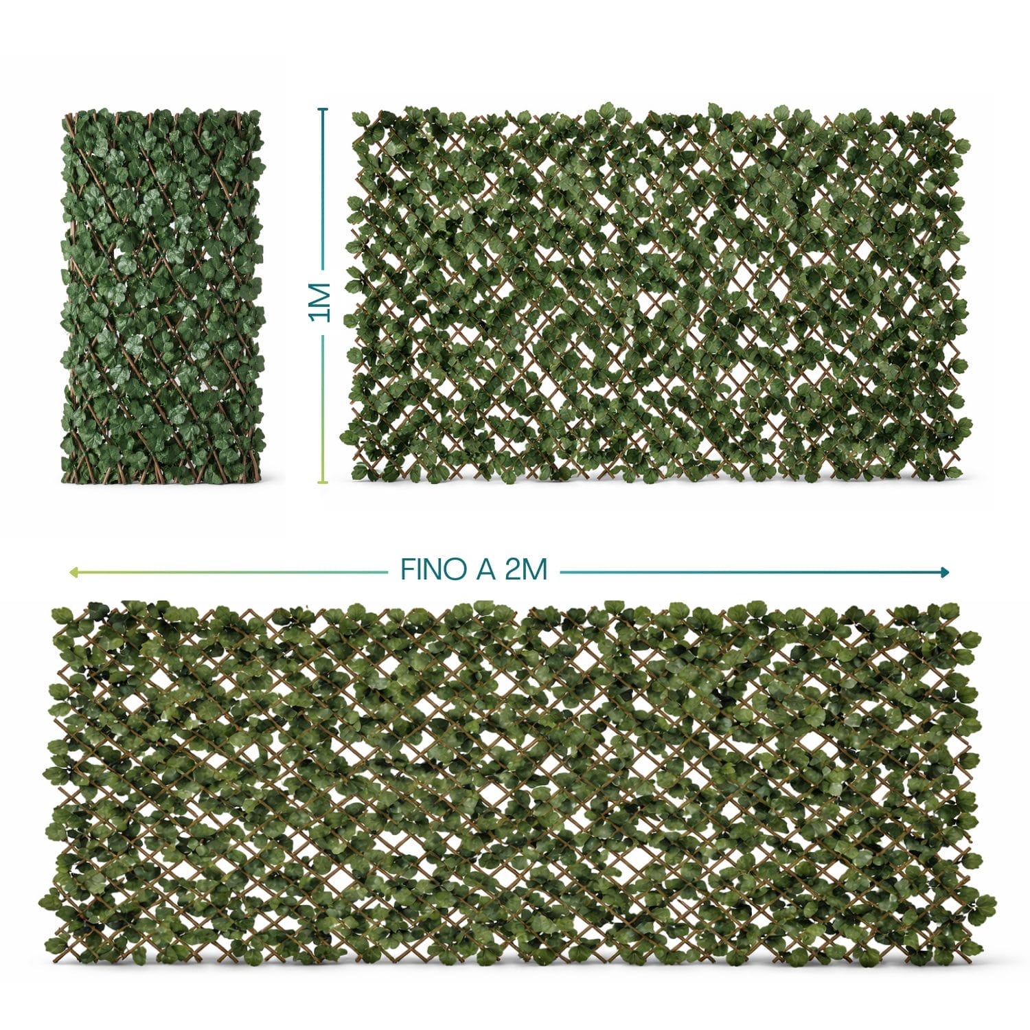 Traliccio estensibile con foglie artificiali altezza 1 m larghezza fino a 2 m
