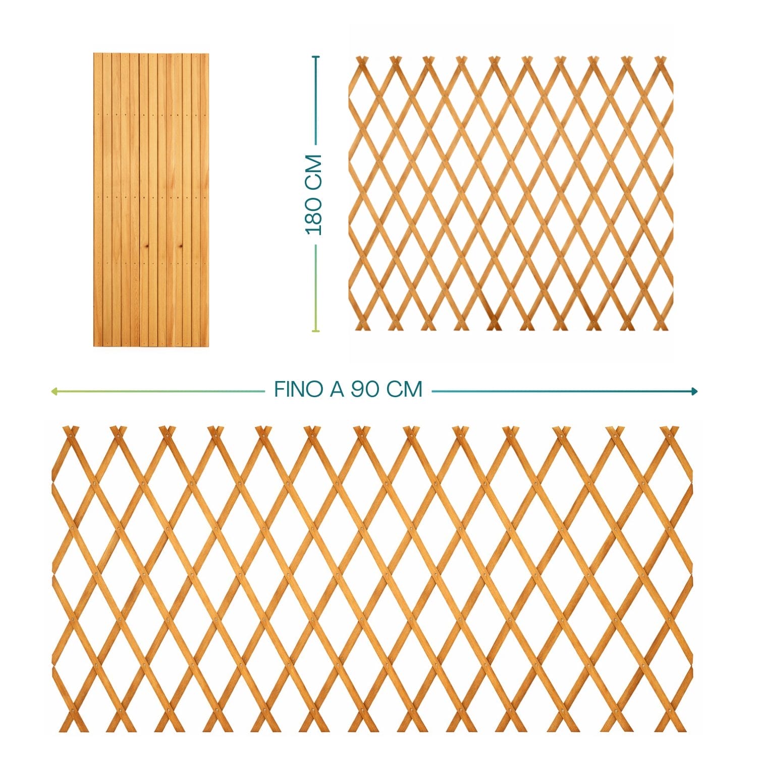 Traliccio estensibile in legno naturale altezza 180 cm larghezza fino a 90 cm