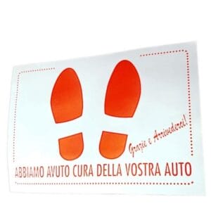 Tappetini per Auto in Carta 35×50 cm – Colore Bianco con Grafica Rossa