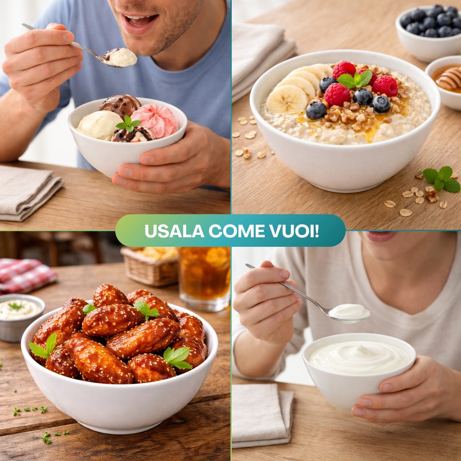 Ciotola bianca multiuso per yogurt gelato cereali snack e salse in melamina