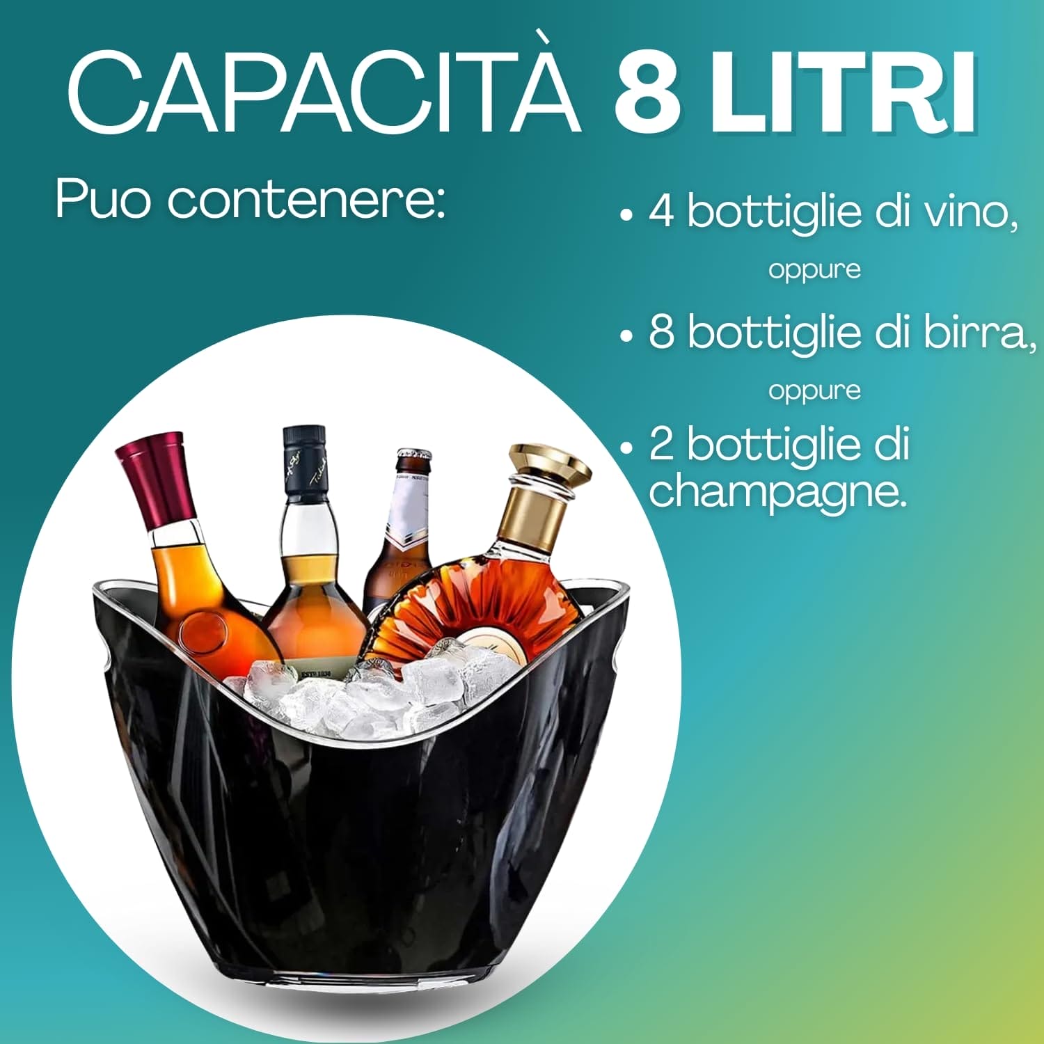Portaghiaccio ovale capacità 8 litri per 4 bottiglie di vino o champagne