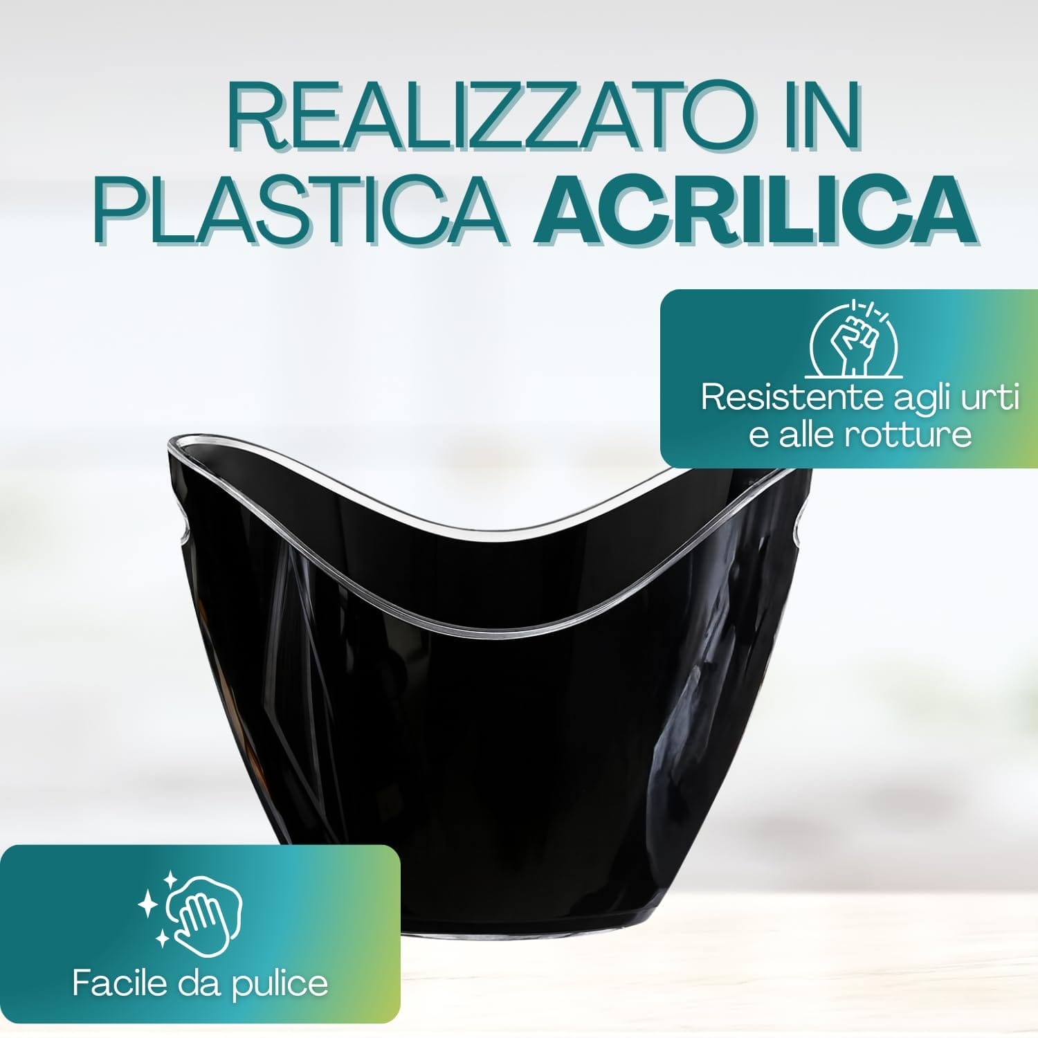 plastca acrilica - portaghiaccio nero 8l Secchiello portaghiaccio acrilico nero resistente e facile da pulire