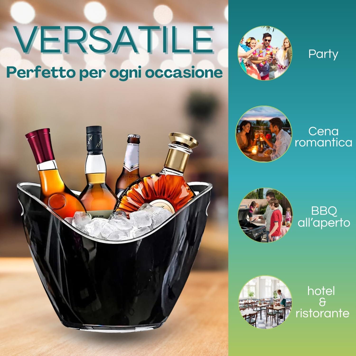Portaghiaccio nero versatile per feste, cene romantiche e barbecue all’aperto