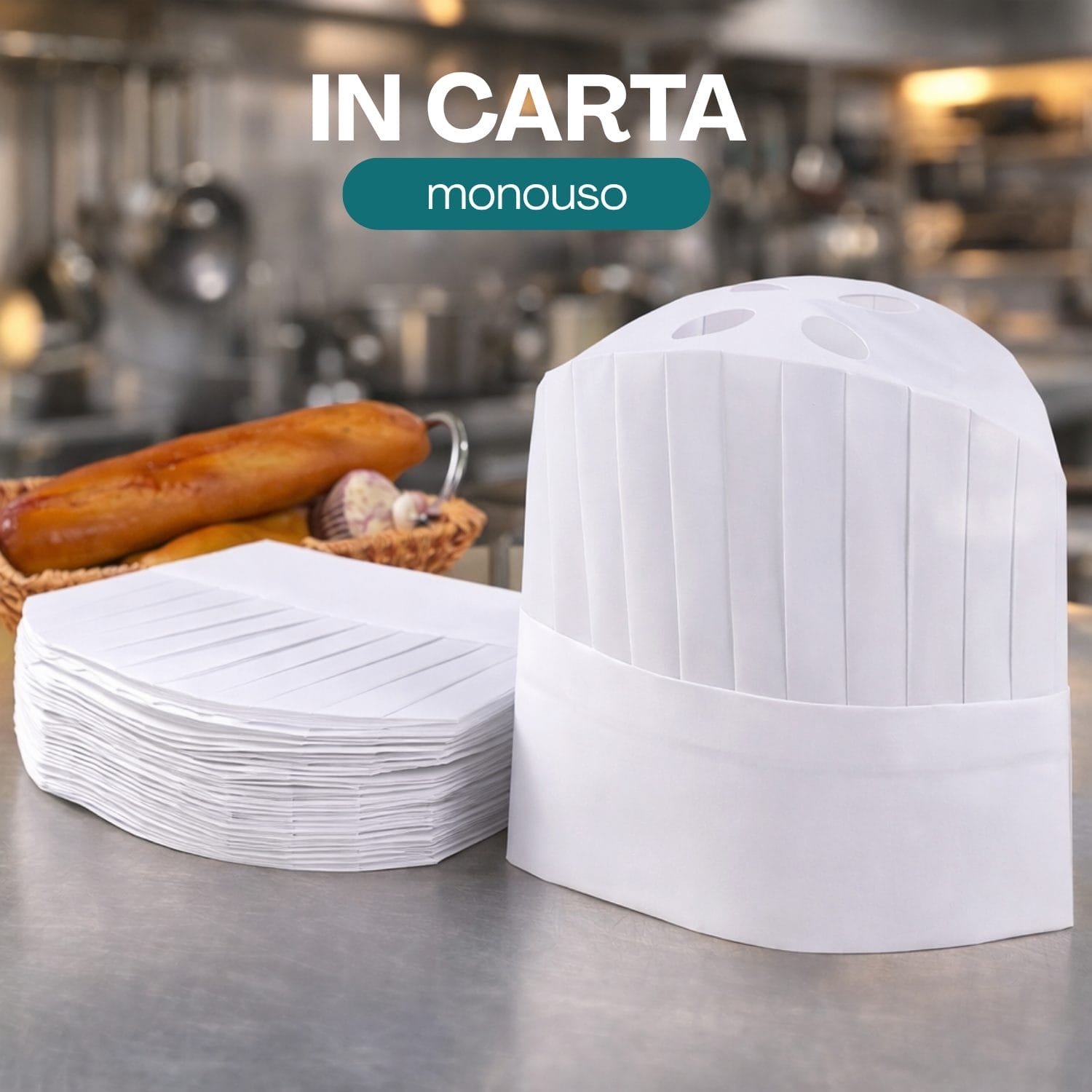 Cappello cuoco carta monouso bianco regolabile con fori traspiranti cucina