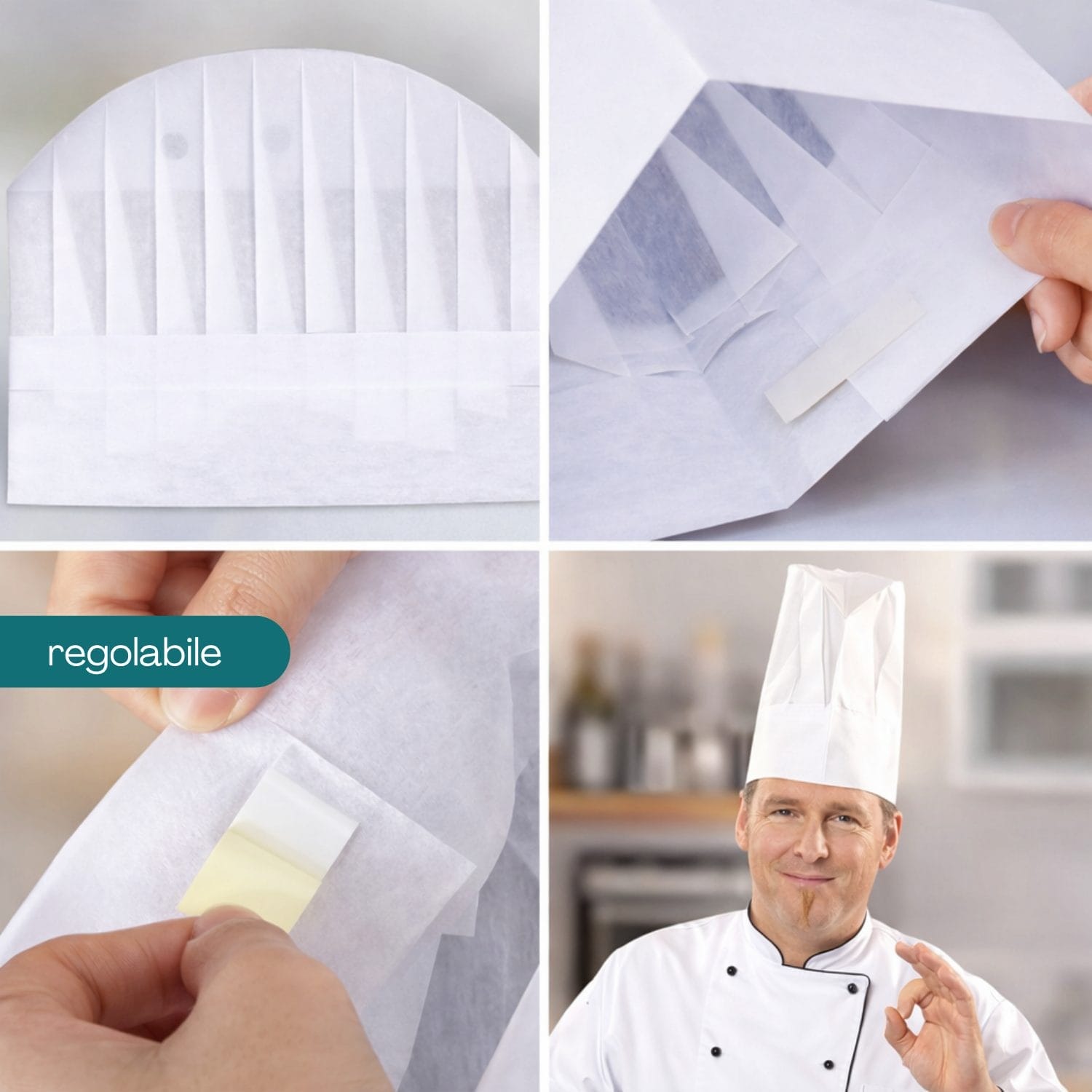 Cappello chef carta regolabile con adesivo facile da adattare cucina ristorante