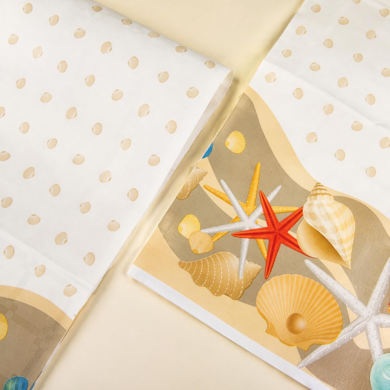 Tovaglia carta fantasia conchiglie e stelle marine per eventi estivi