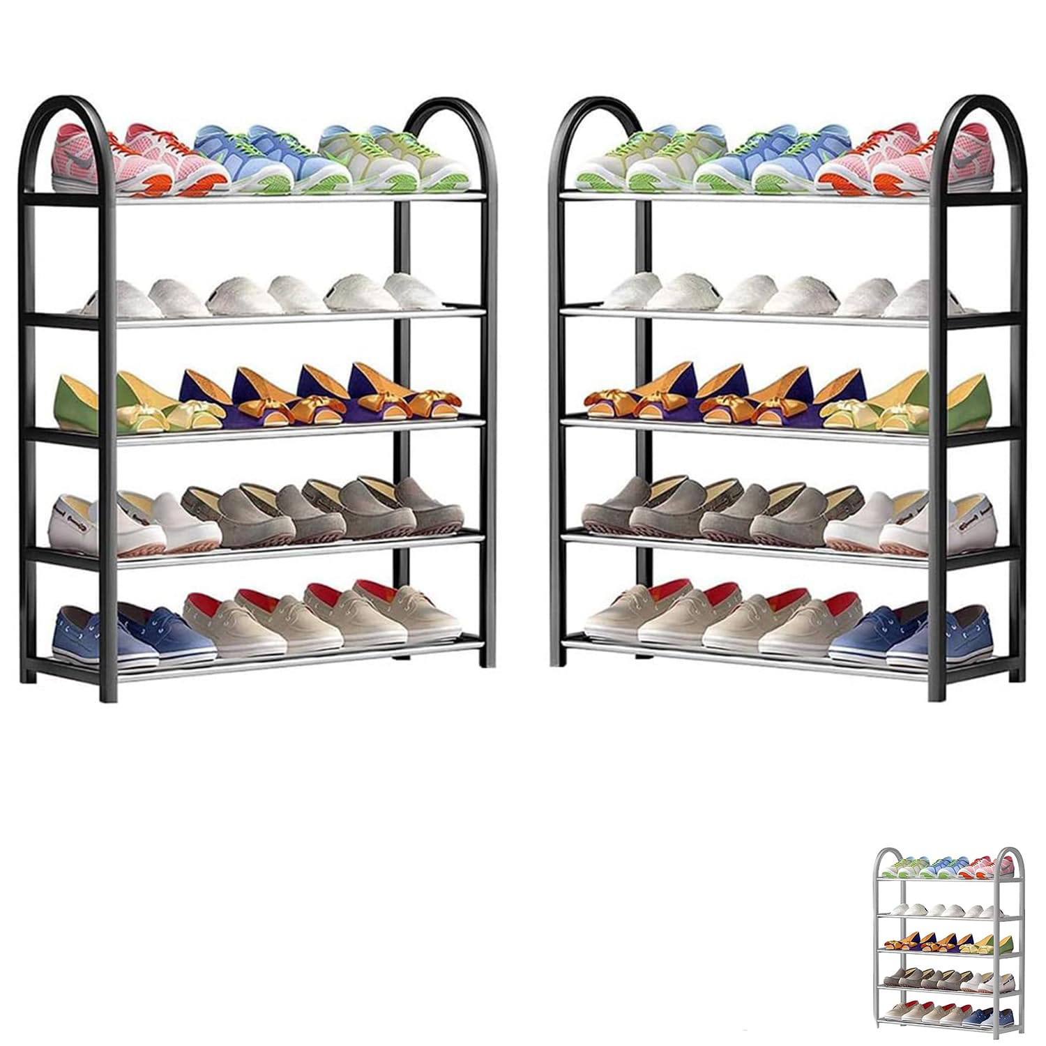 Scarpiera a 5 ripiani in metallo nera scaffale porta scarpe salvaspazio organizer per 20 paia di scarpe