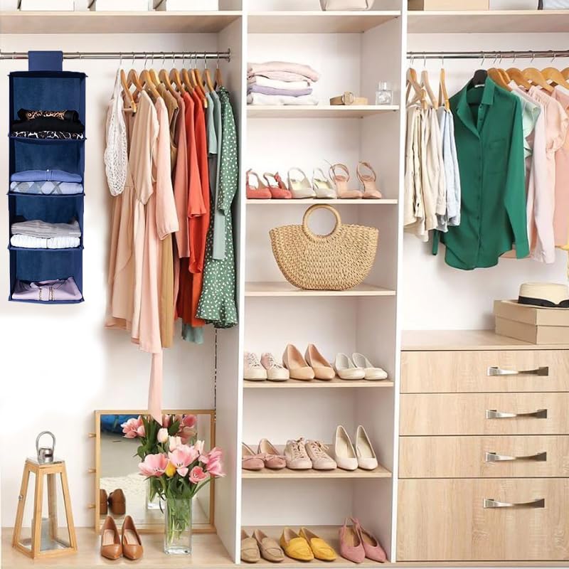 Organizer Armadio Appendibile - 4 Scomparti Grigio Per Riordinare Vestiti, 80x27x27cm, Lavabile