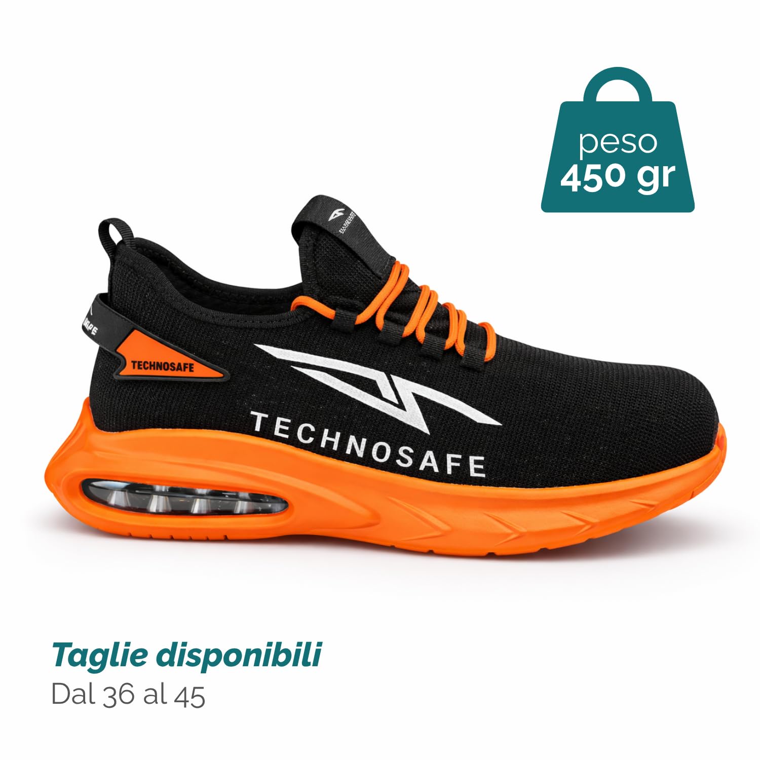 Scarpe antinfortunistiche Technosafe nere arancioni leggere 450g