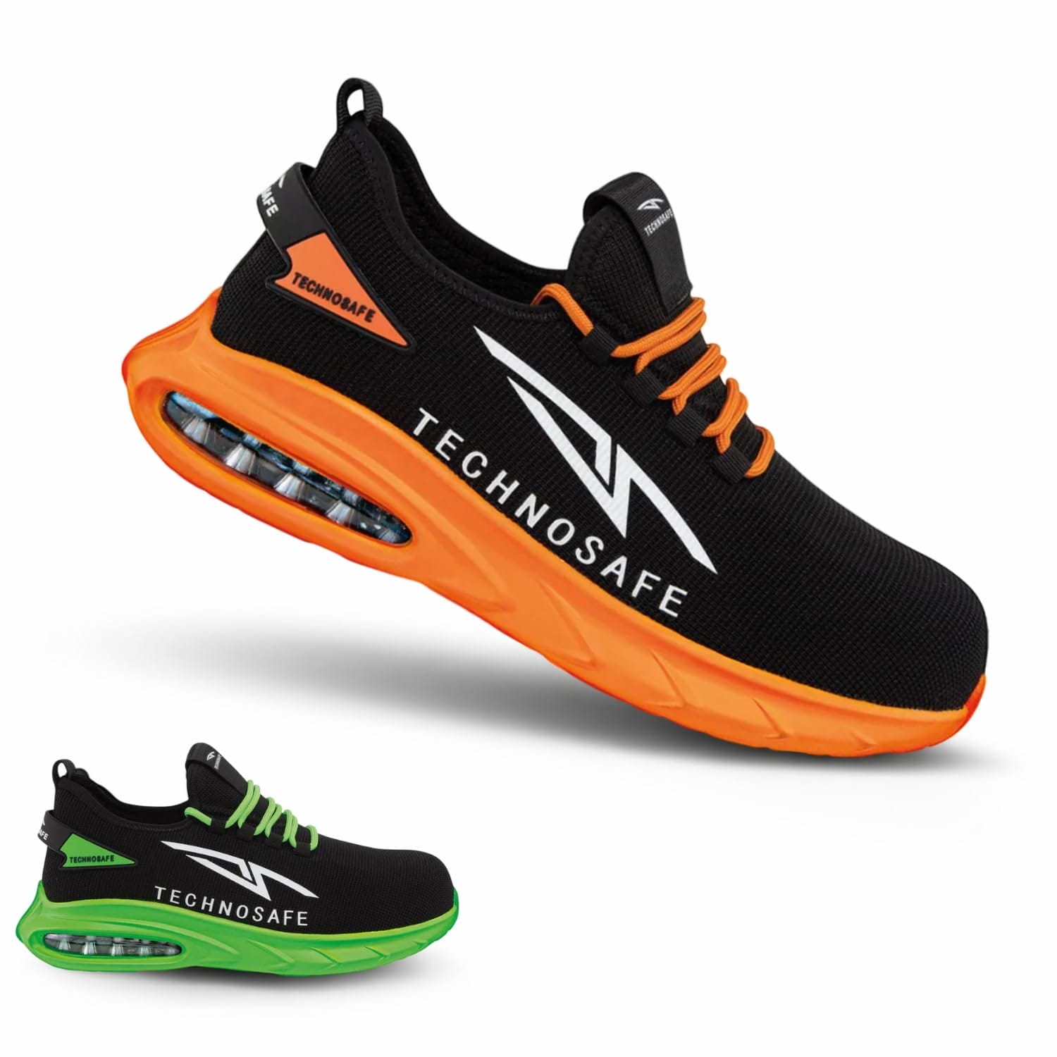 Scarpe antinfortunistiche Technosafe nere arancio e verdi leggere