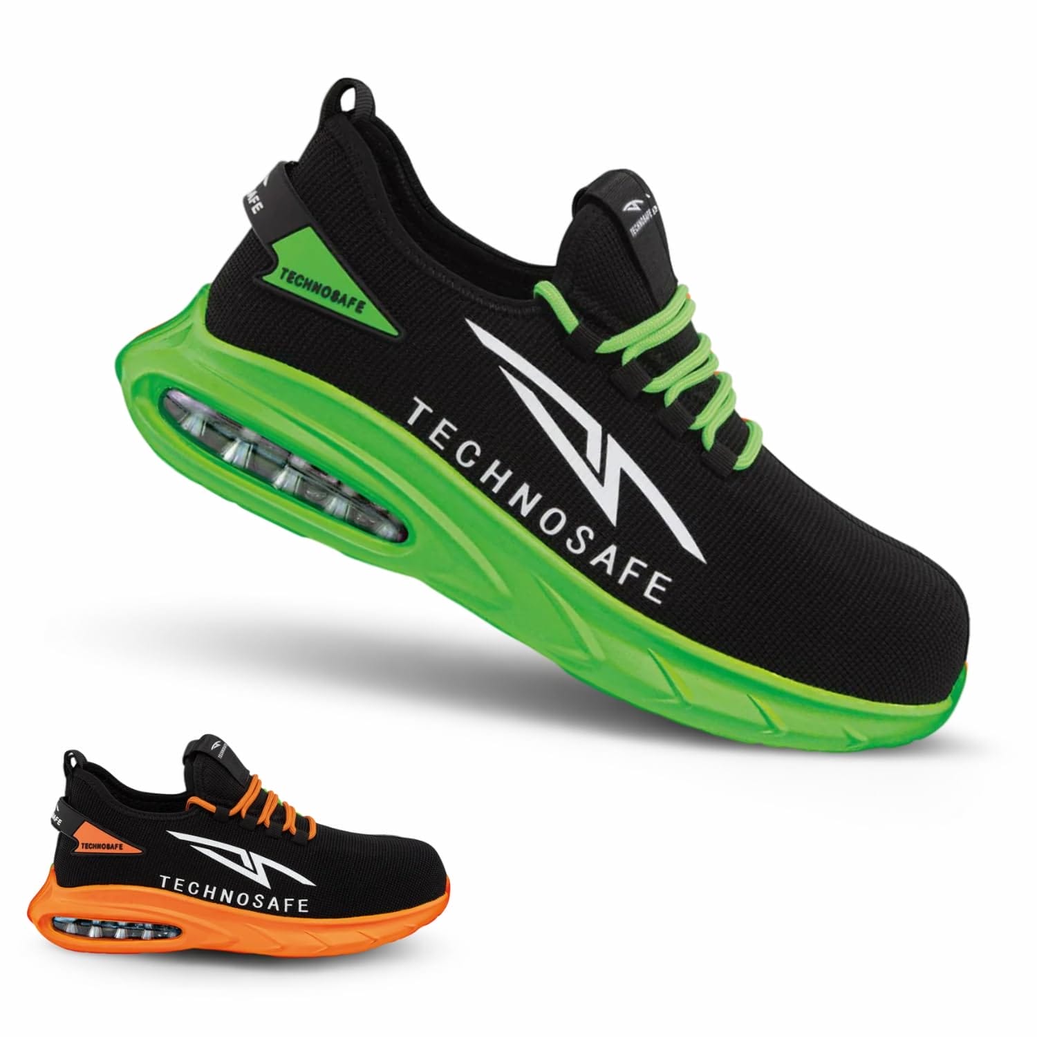 Scarpe lavoro Technosafe verdi e arancioni suola ammortizzata aria