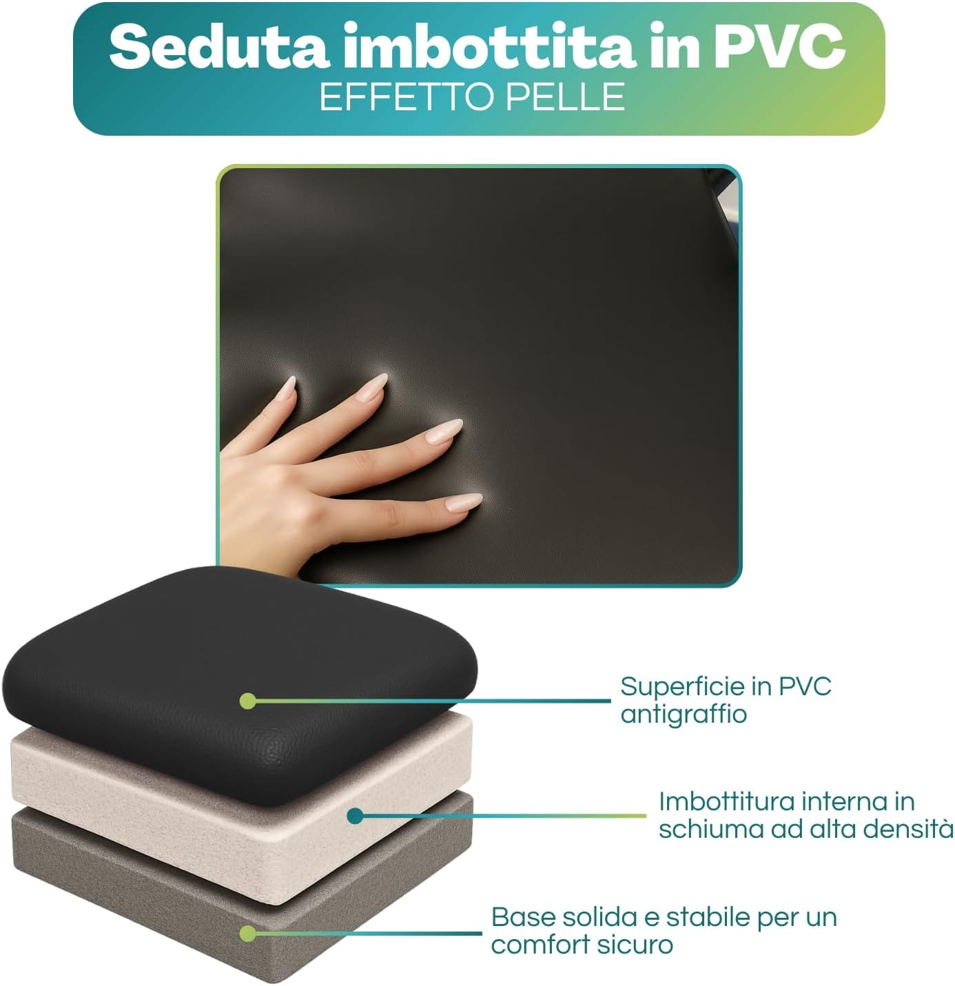 Seduta imbottita in PVC effetto pelle della sedia pieghevole nera, comoda e antigraffio