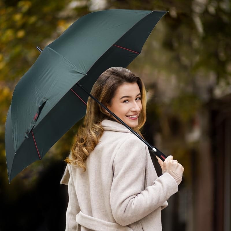 Ombrello da pioggia extra large elegante a 8 stecche in tessuto pongee con struttura in fibra