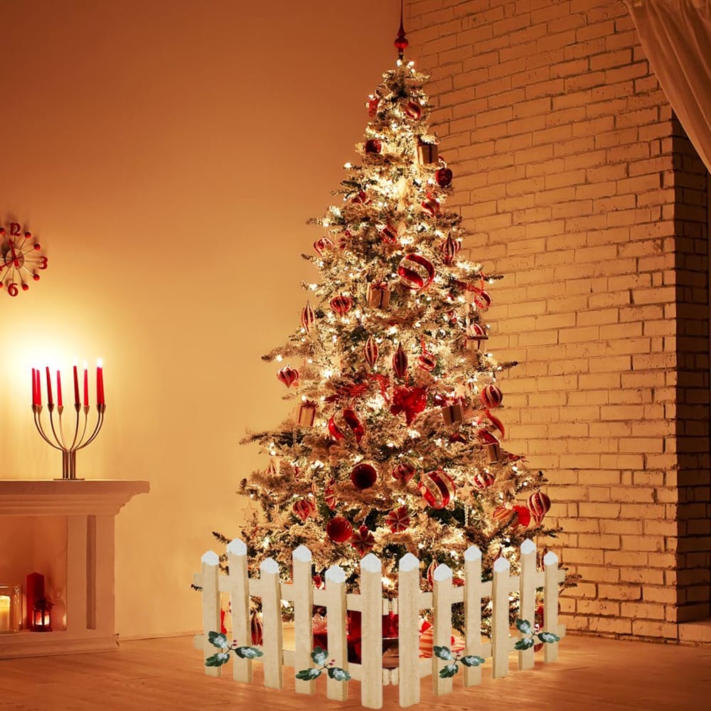 Staccionata decorativa 90x30 cm in legno naturale per base albero di Natale