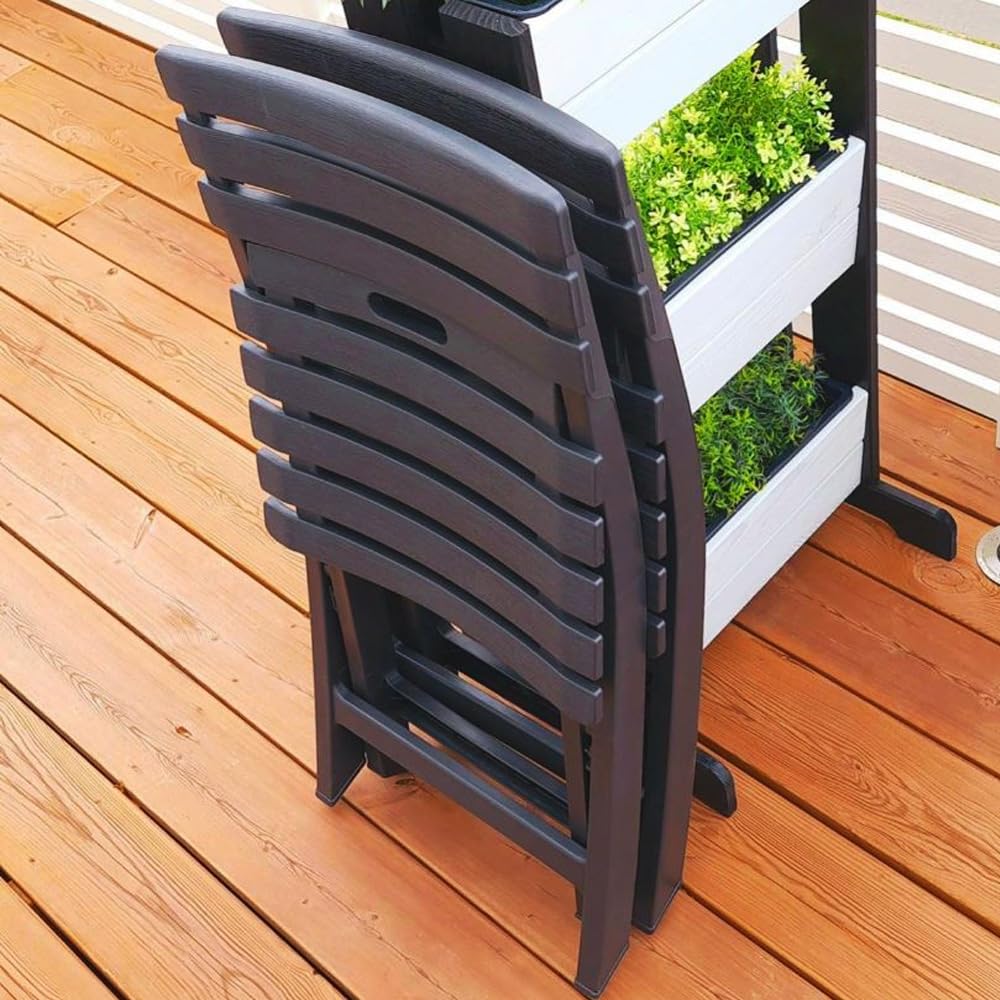 Sedia Pieghevole Da Giardino In Metallo - Effetto Legno Antracite, Resistenti E Pratiche - Foto 10