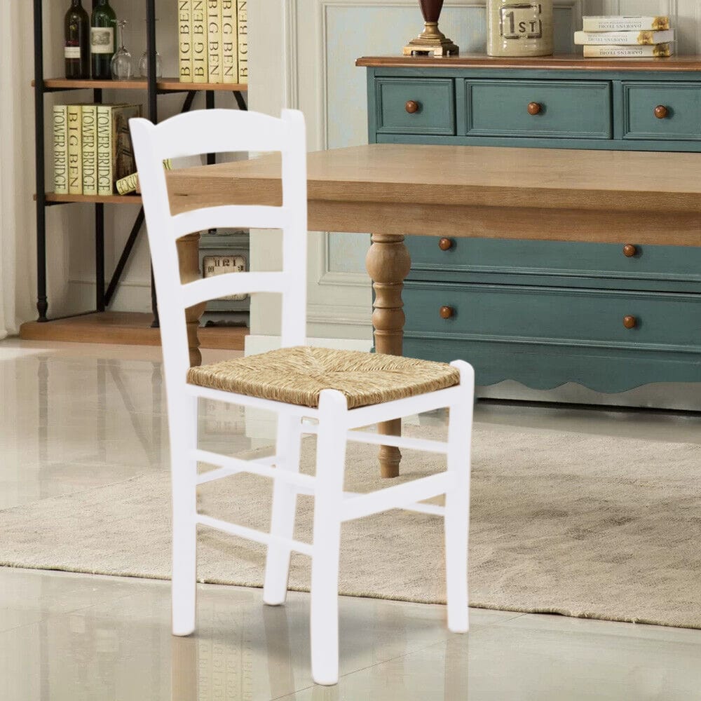 Sedia paesana Bianca in legno con seduta impagliata
