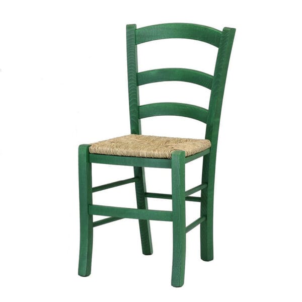 Sedia paesana Verde in legno con seduta in paglia